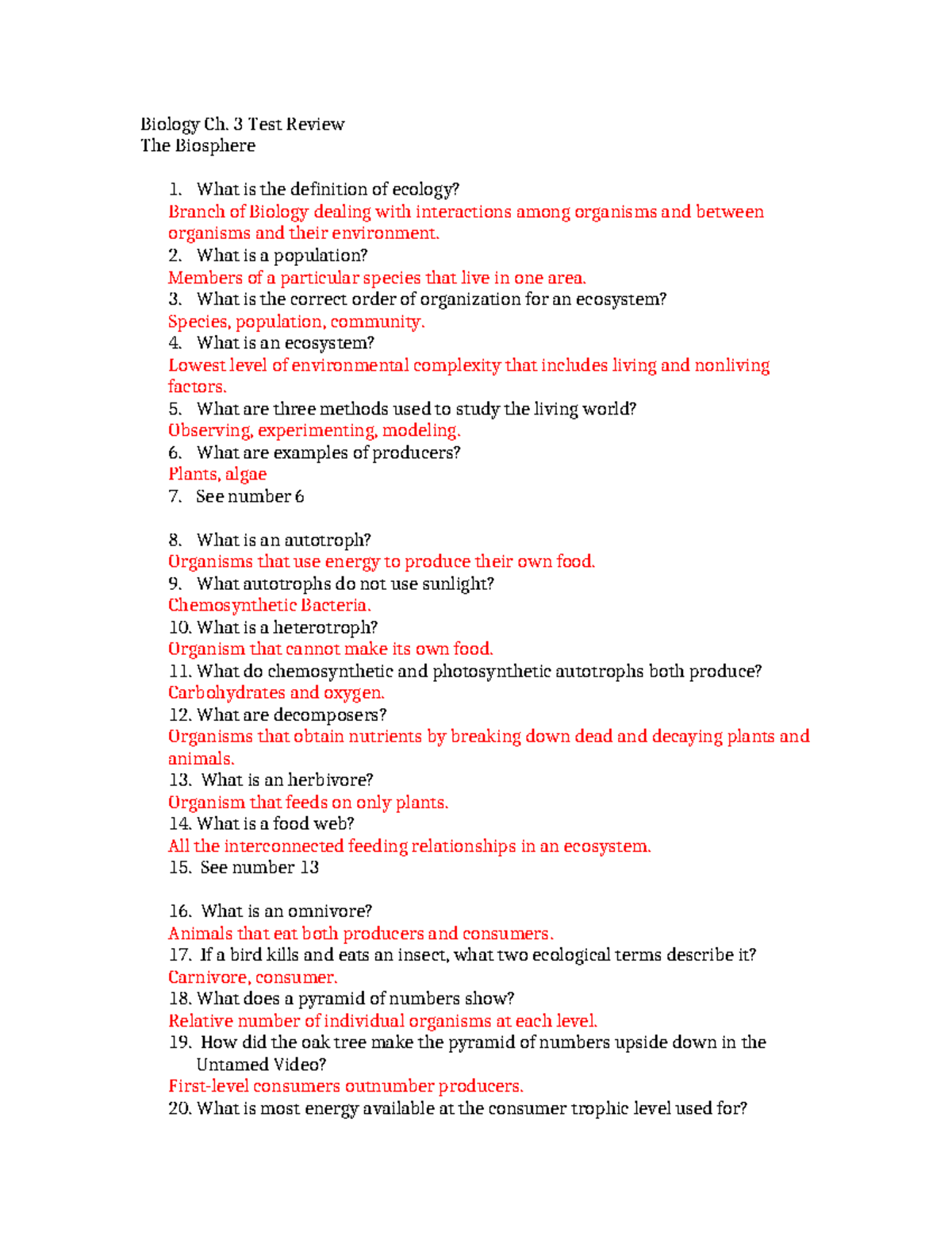 Biology Ch. 3 Test Review: Understanding The Biosphere - Studocu