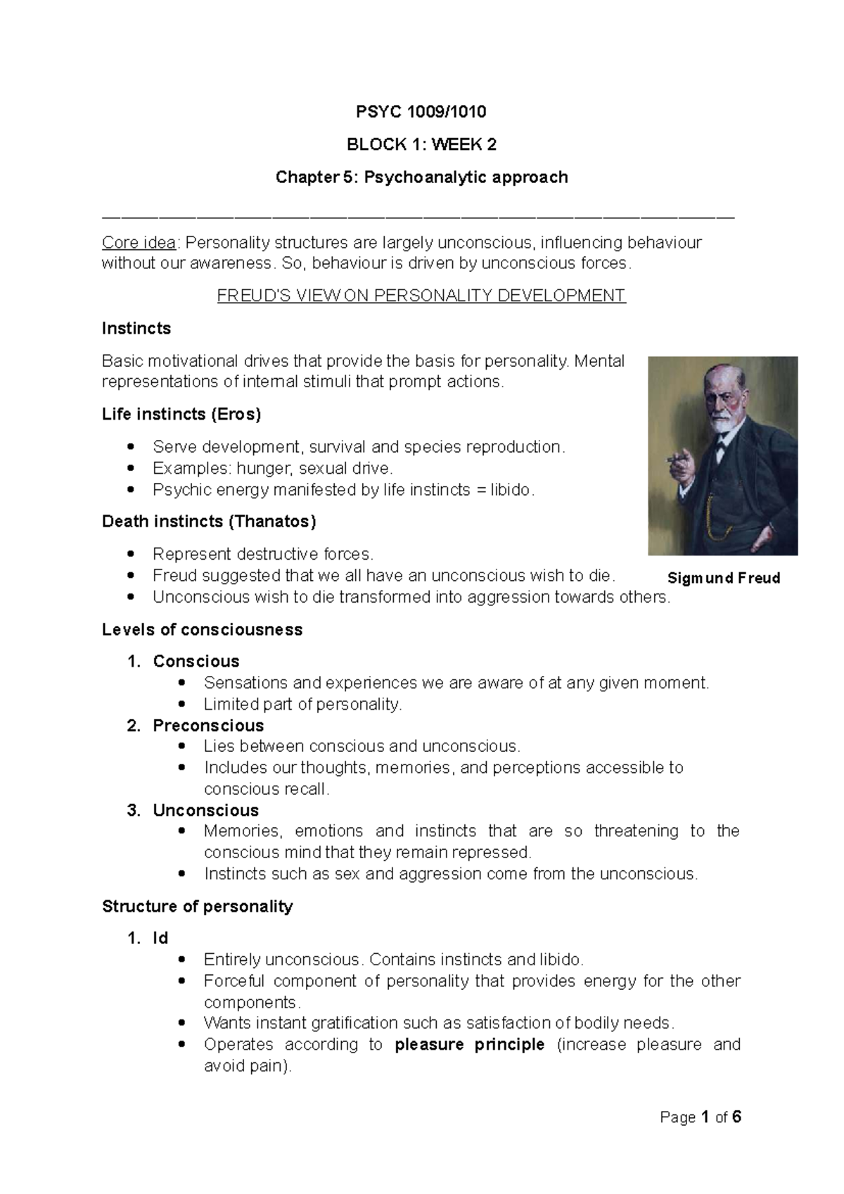 PSYC 1009 Block 1: Week 2 - Chapter 5: Psychoanalytic Theory Insights ...