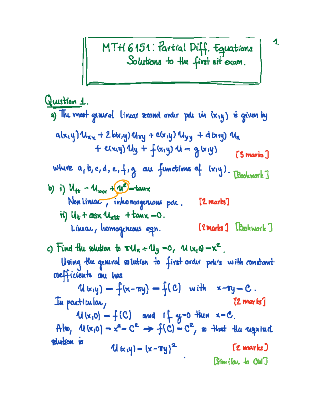 MTH6151 Final Exam Solutions 2020: Partial Diff Equations Analysis ...