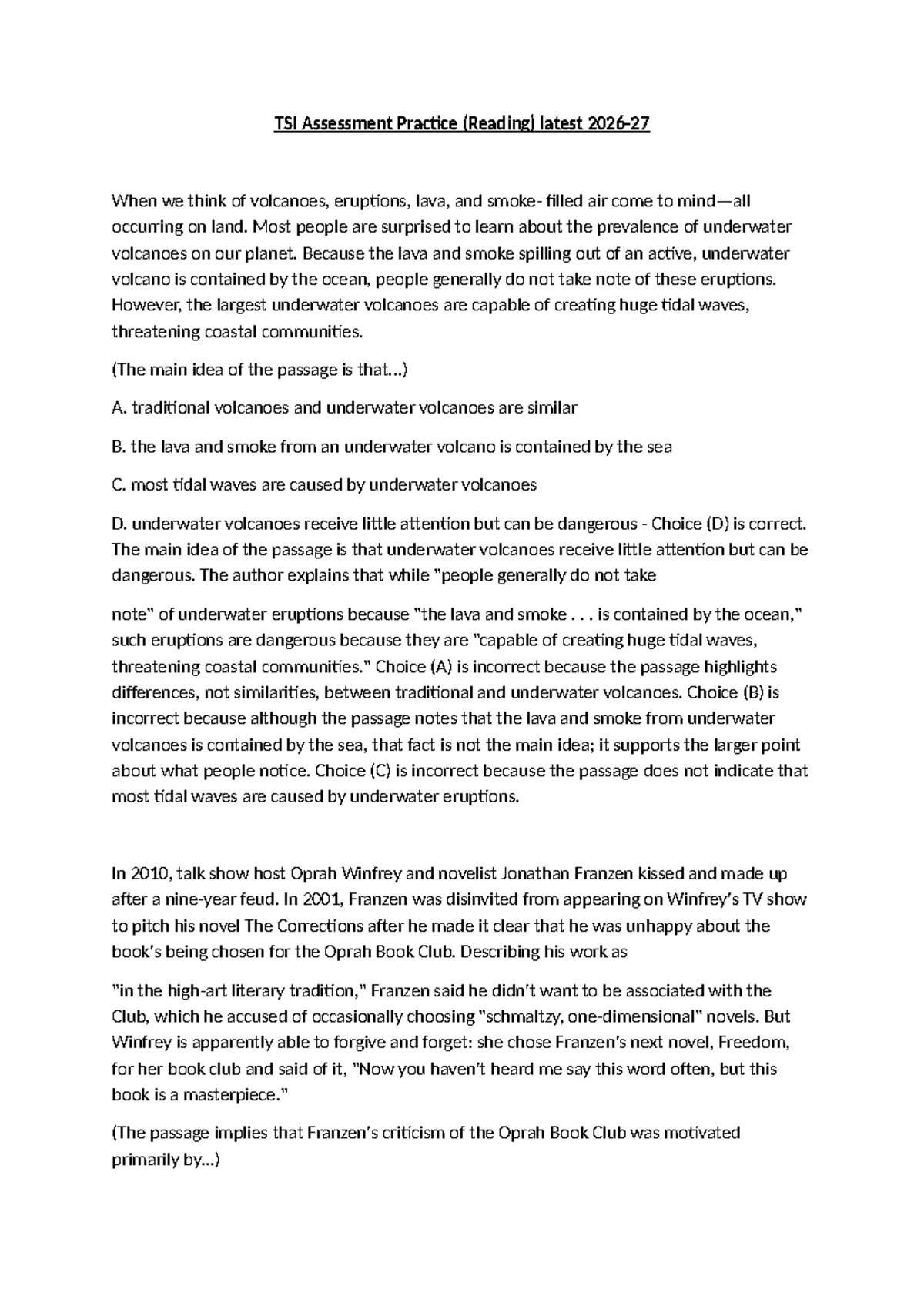 TSI Assessment Practice (Reading) 2026-27: Volcanoes, Technology & More ...