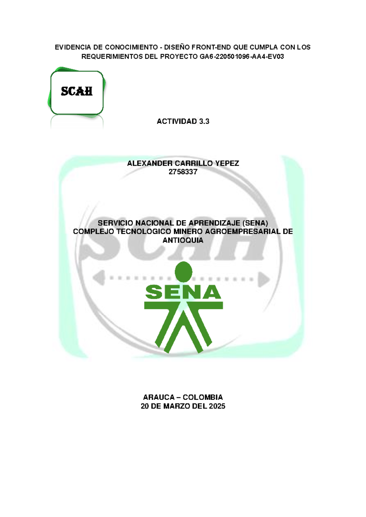 Diseño Front-End del Proyecto SCAH GA6-220501096 - Actividad 3 - Studocu