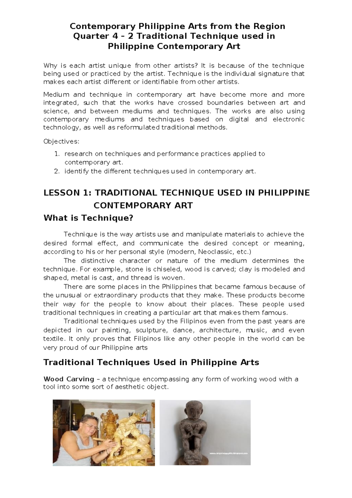 CPAR Q4: Traditional Techniques in Philippine Contemporary Art - Studocu