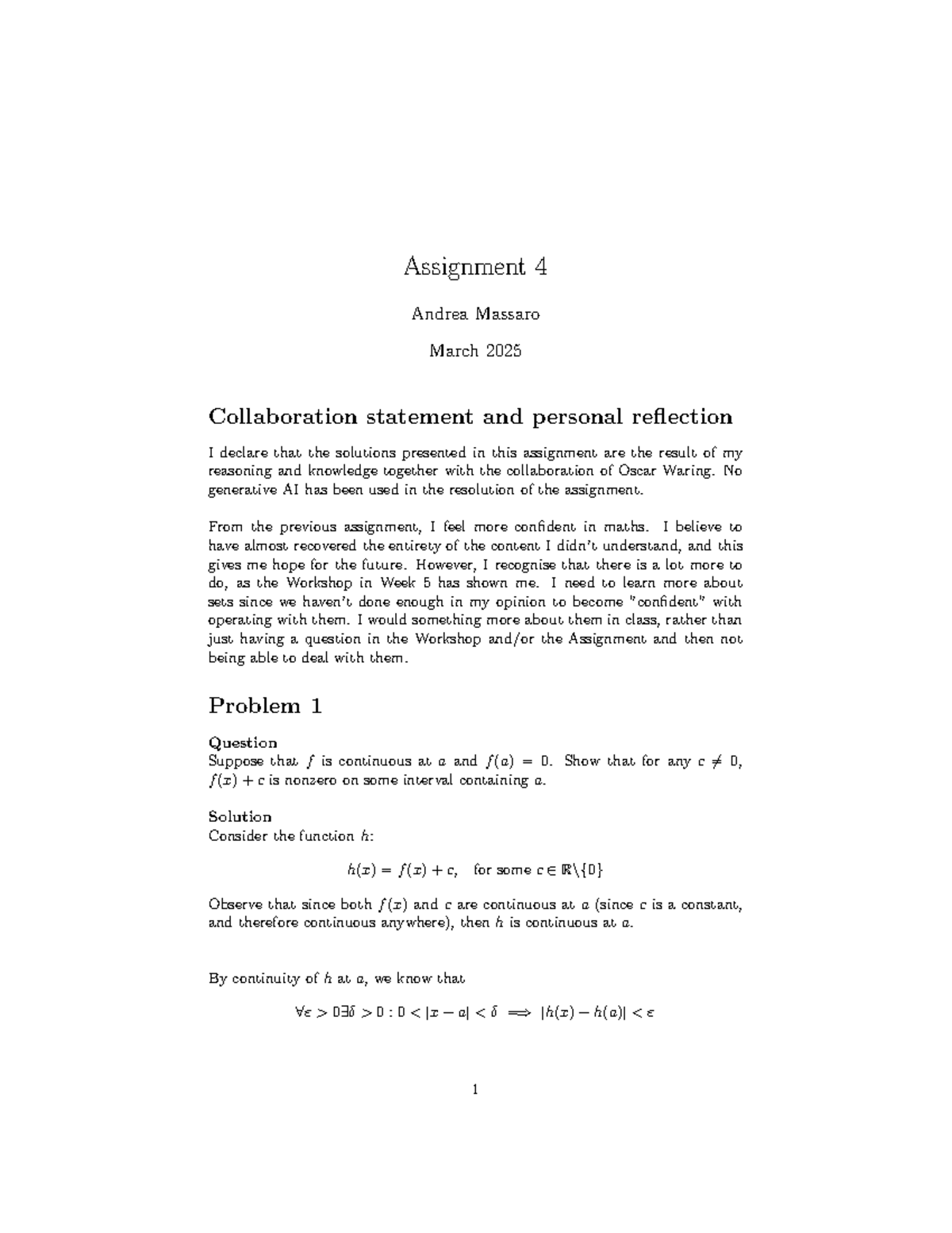 Assignment 4: Collaboration Statement & Reflection on Math Progress ...