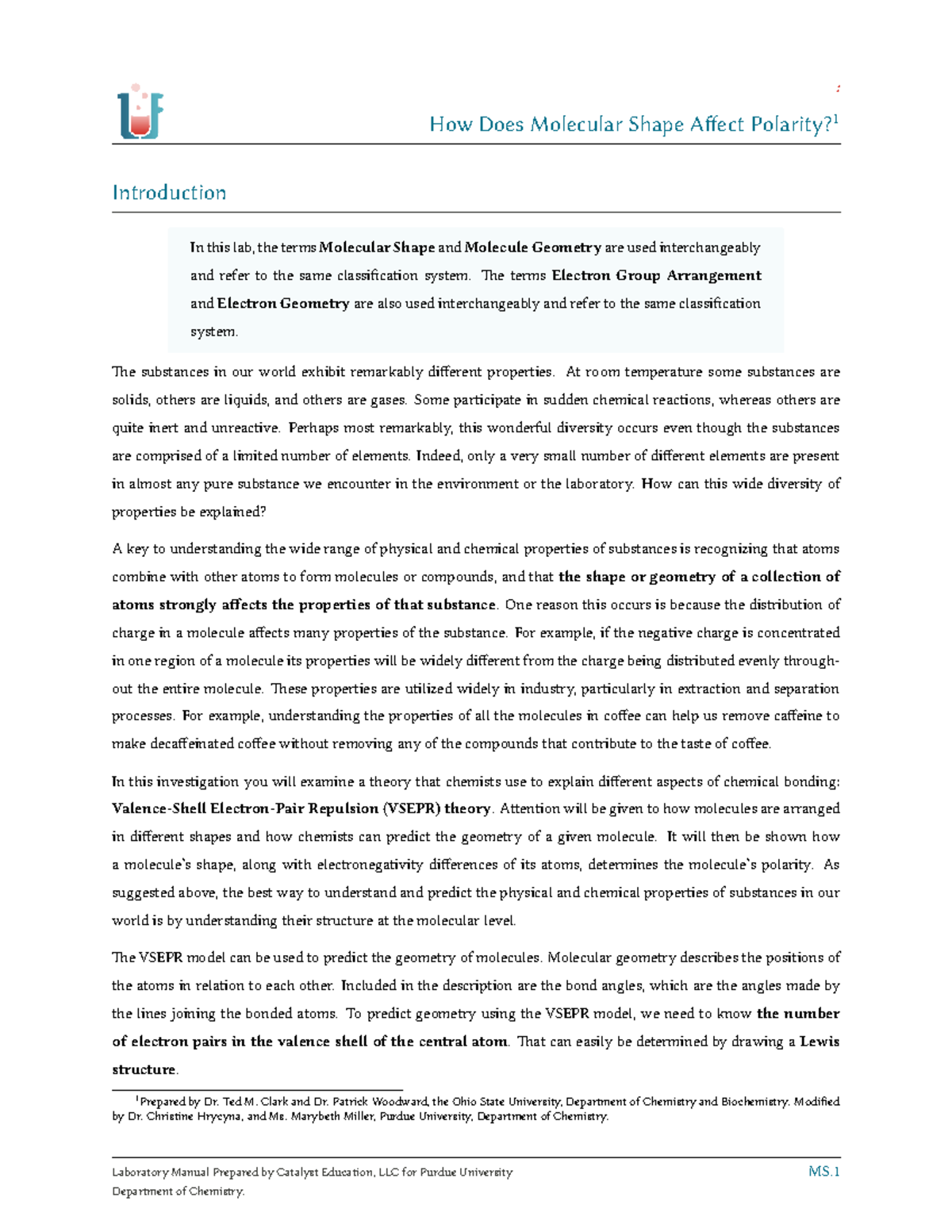Molecular Shape and Polarity Lab Manual (CHEM 101) - Studocu