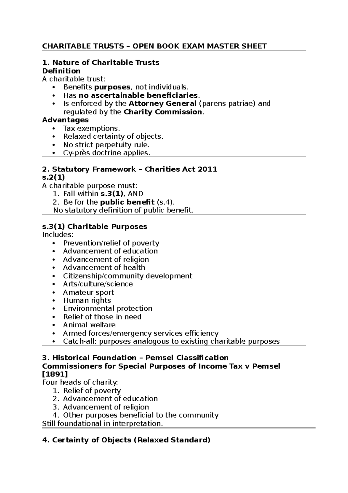 CHAR 101: Charitable Trusts Open Book Exam Master Sheet - Studocu
