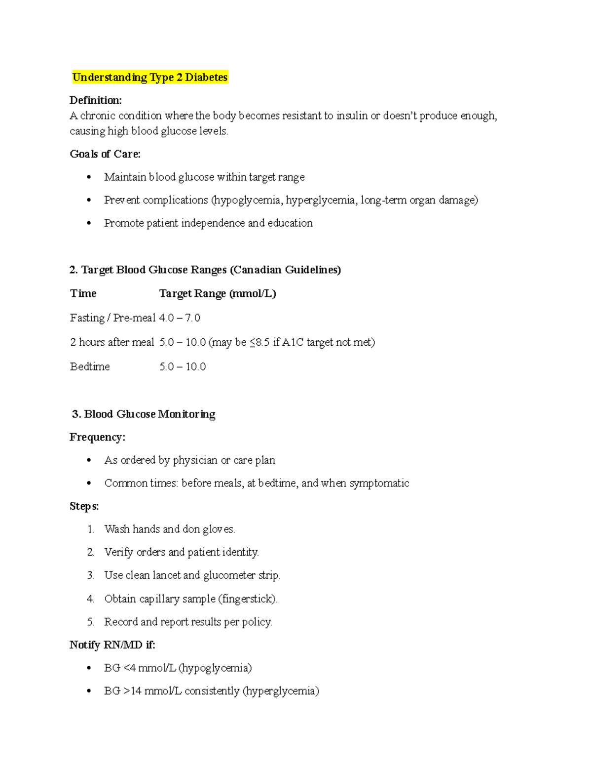 Type 2 Diabetes Management: Care Goals & Monitoring Notes - Studocu
