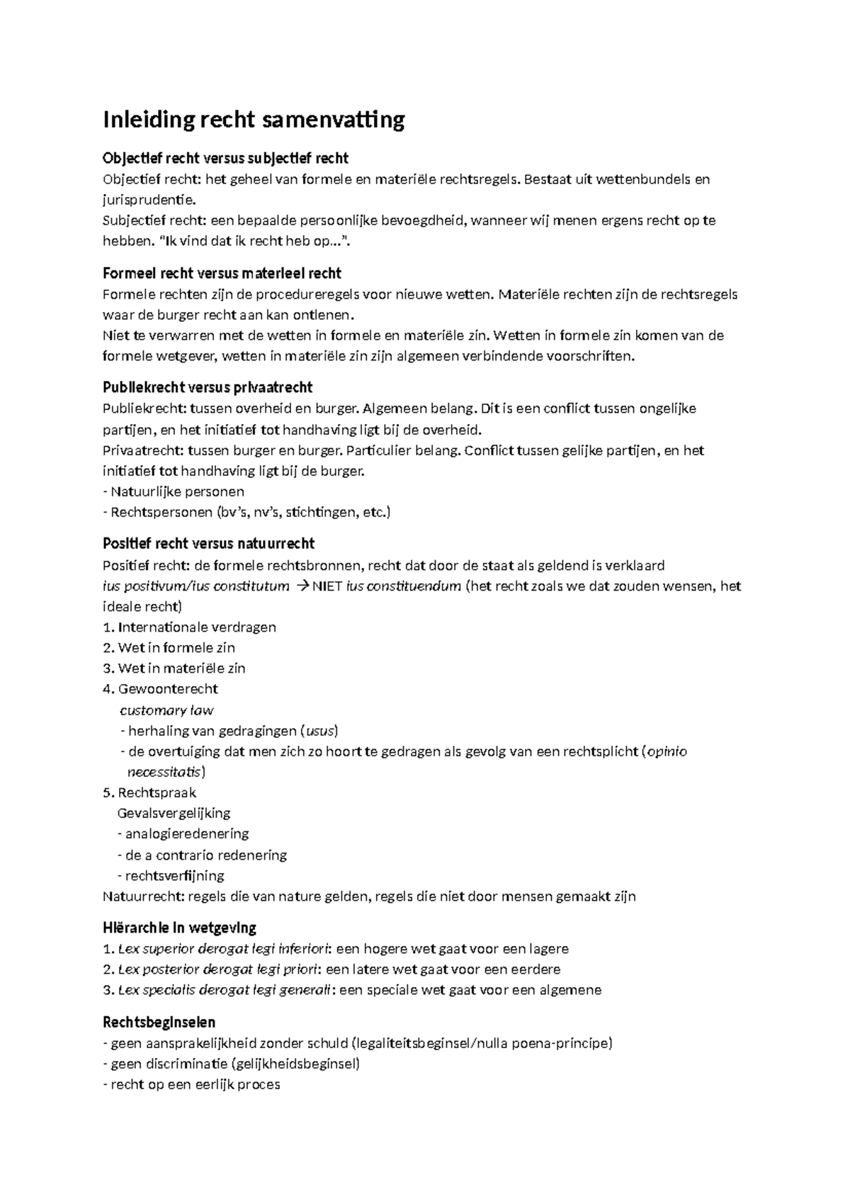 Samenvatting Inleiding Recht: Objectief vs. Subjectief Recht en Meer ...