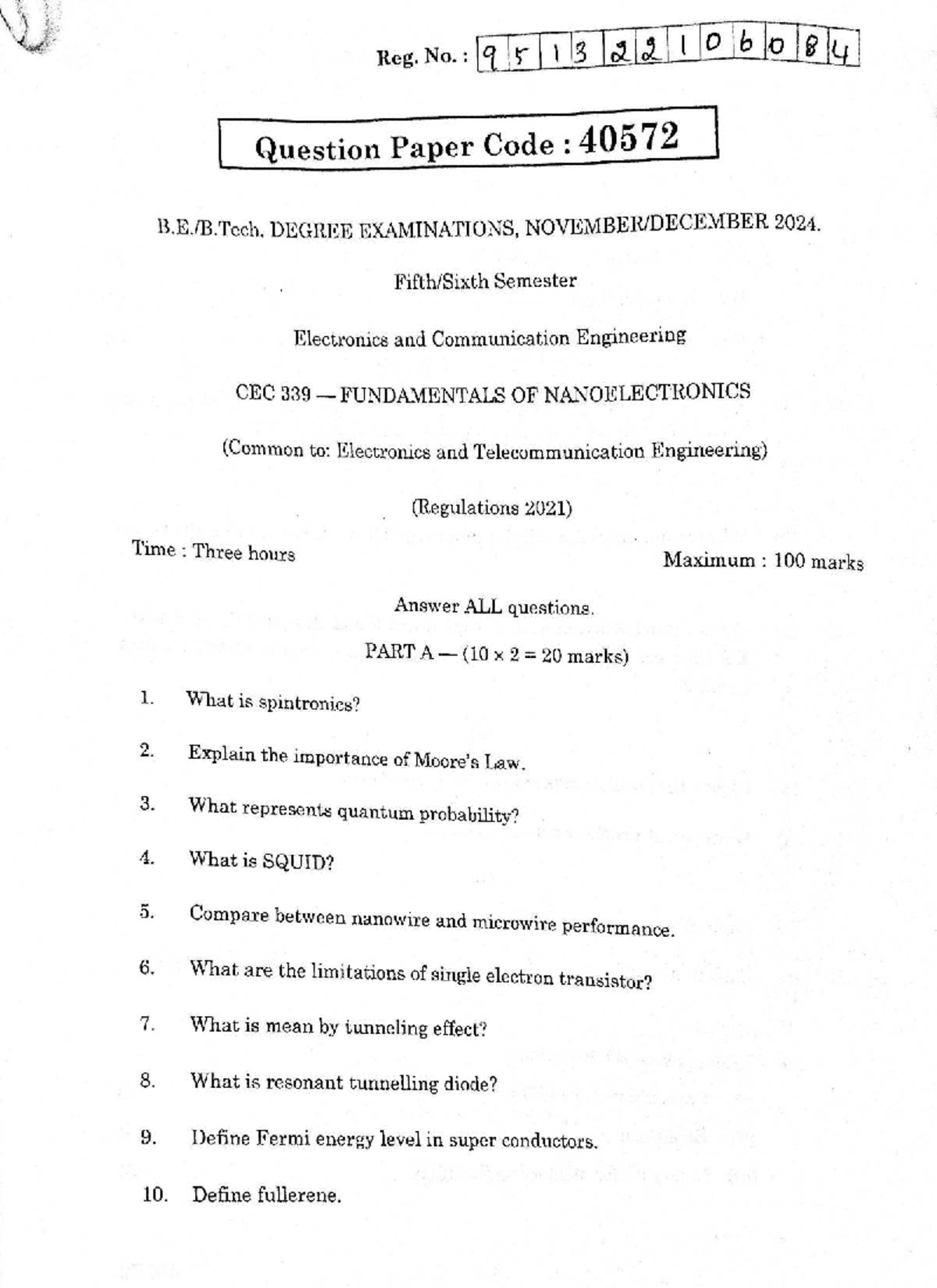 40572 CEC Fundamentals of Nanoelectronics Exam Paper 2024 - Studocu