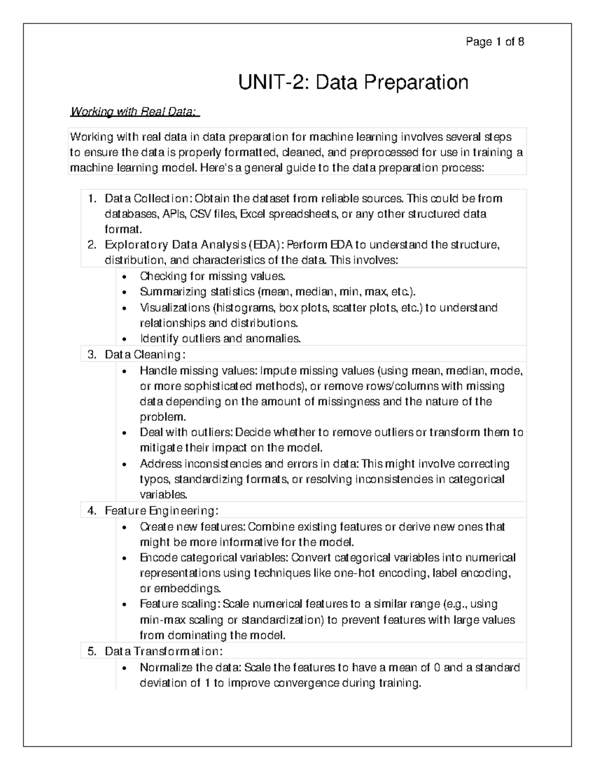 UNIT - 2 ML - notes - UNIT-2: Data Preparation Working with Real Data ...