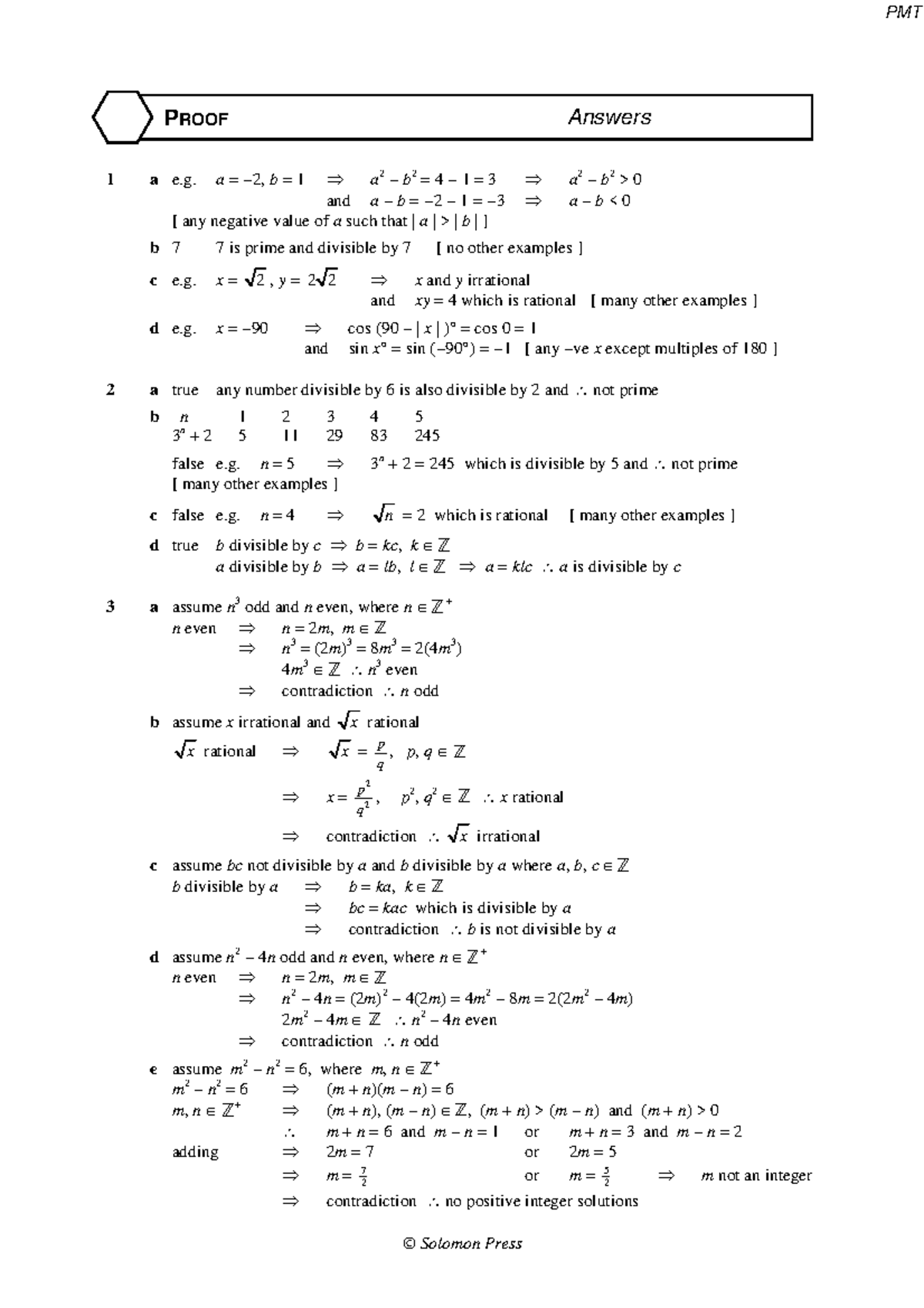 PMT 1b Proof - Answers and Examples on Divisibility and Primality - Studocu