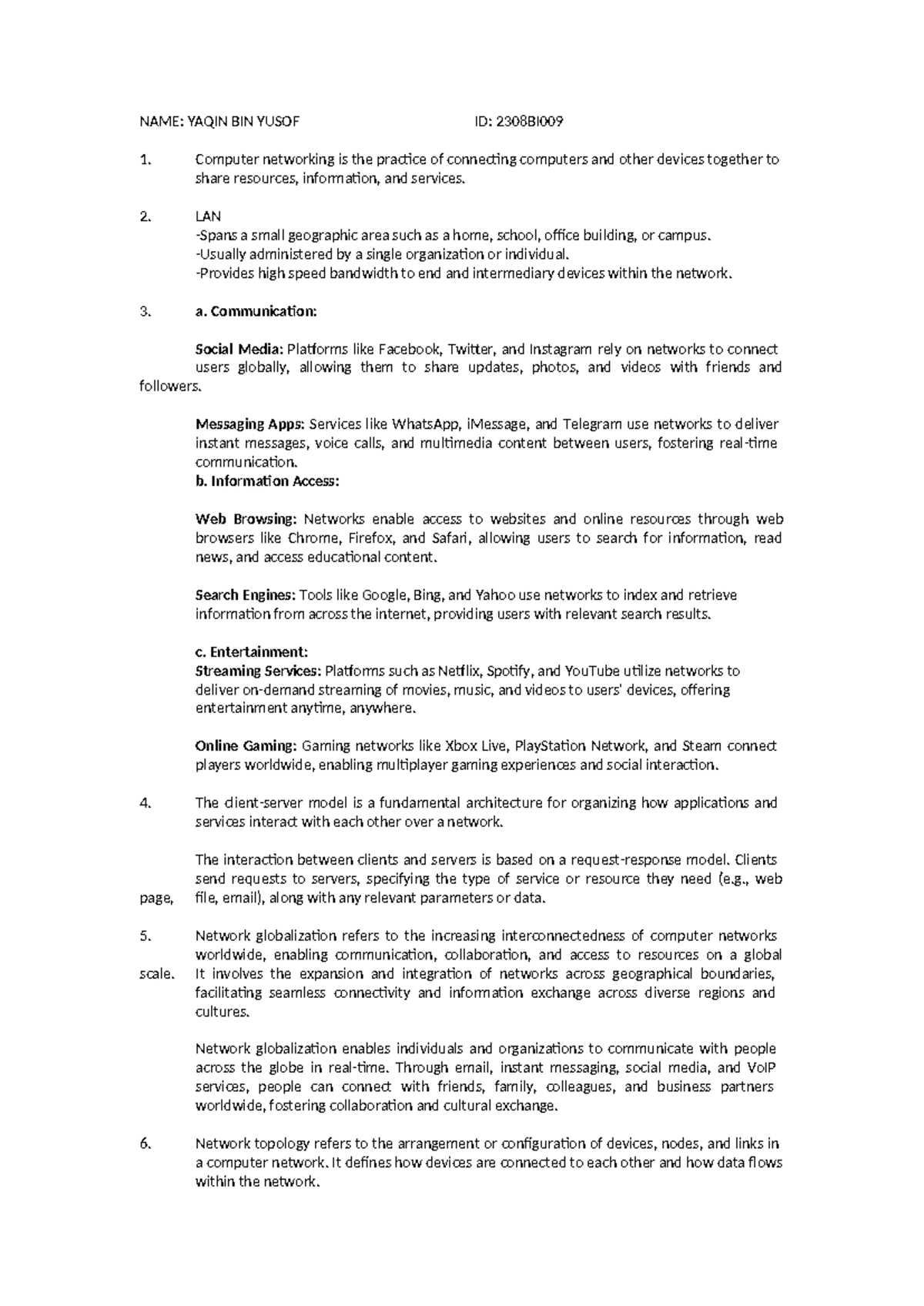 Exercise 1: Introduction to Networking Concepts and Applications - Studocu