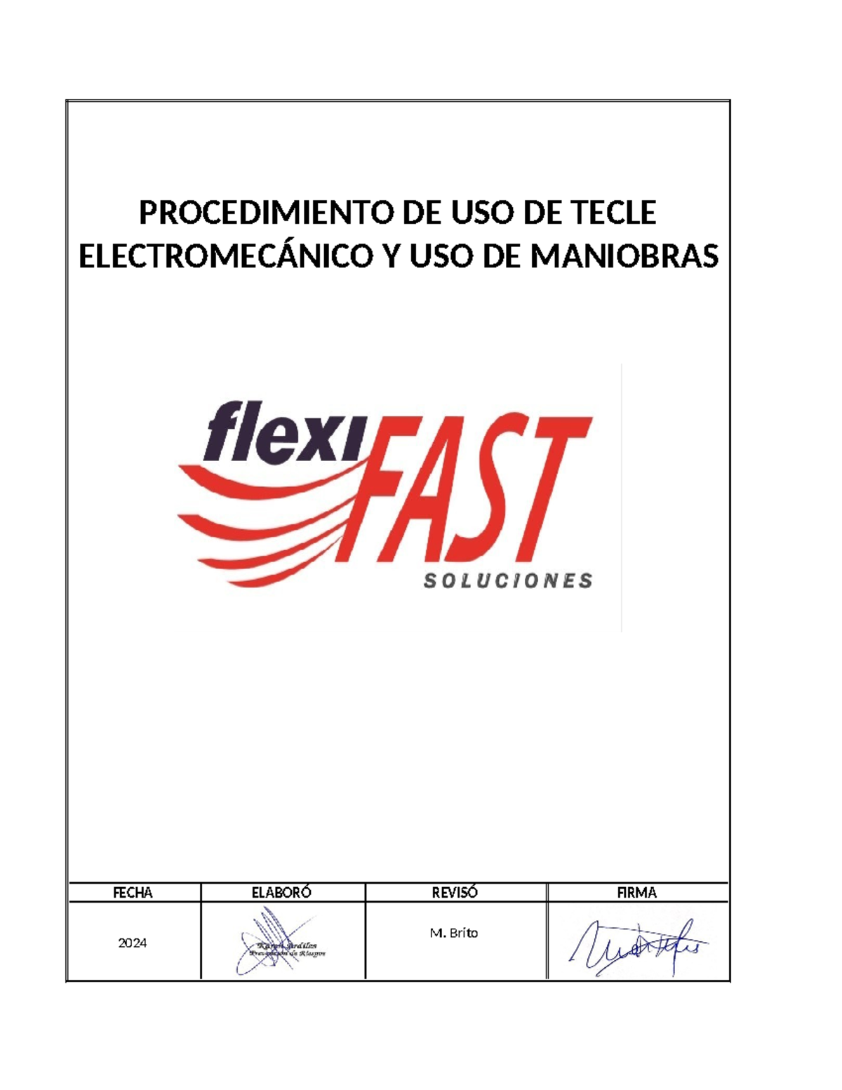 PTS Tecle Electromecánico: Procedimiento de Uso y Seguridad - Studocu