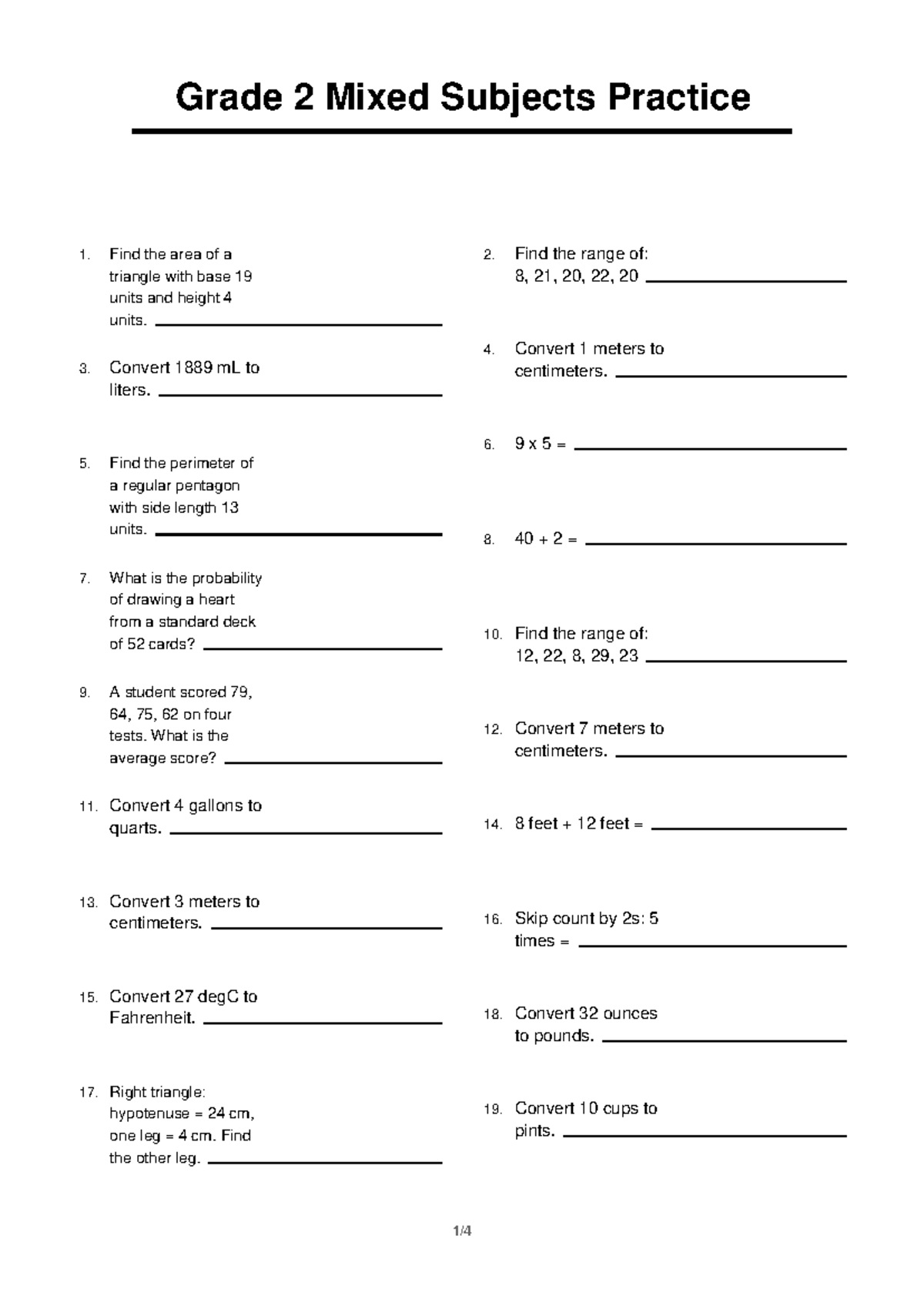 Grade 2 Math Practice: Mixed Subjects Exercises 2 - Studocu