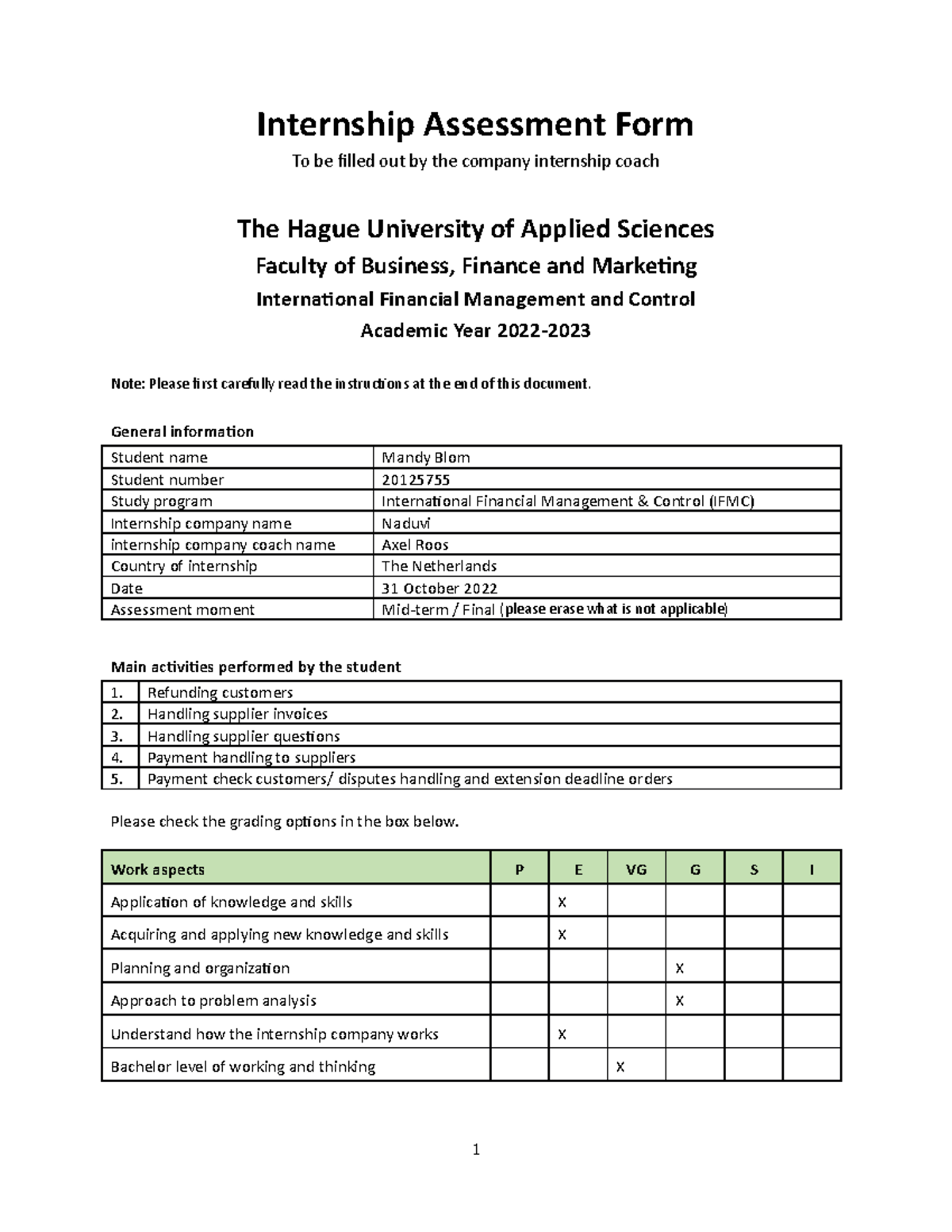 2022-2023 Internship assessment form IFMC version THB22Jan23 ...