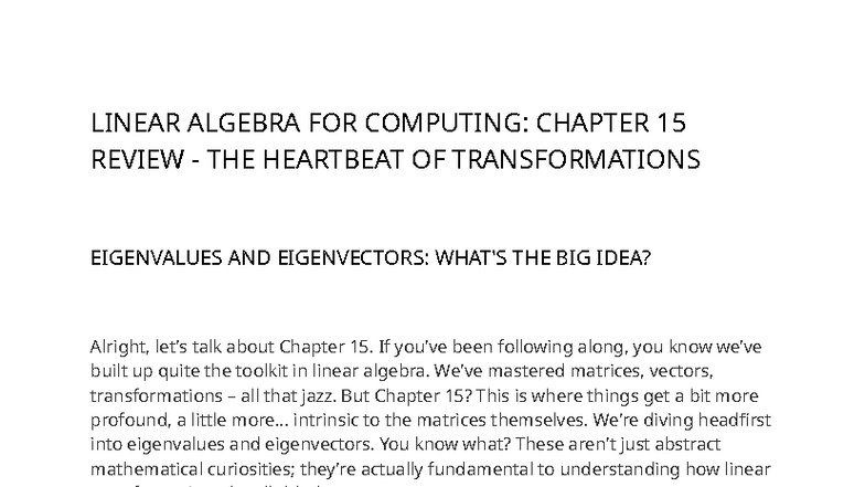 Linear Algebra in Computing Chapter 15 Review - LINEAR ALGEBRA FOR ...