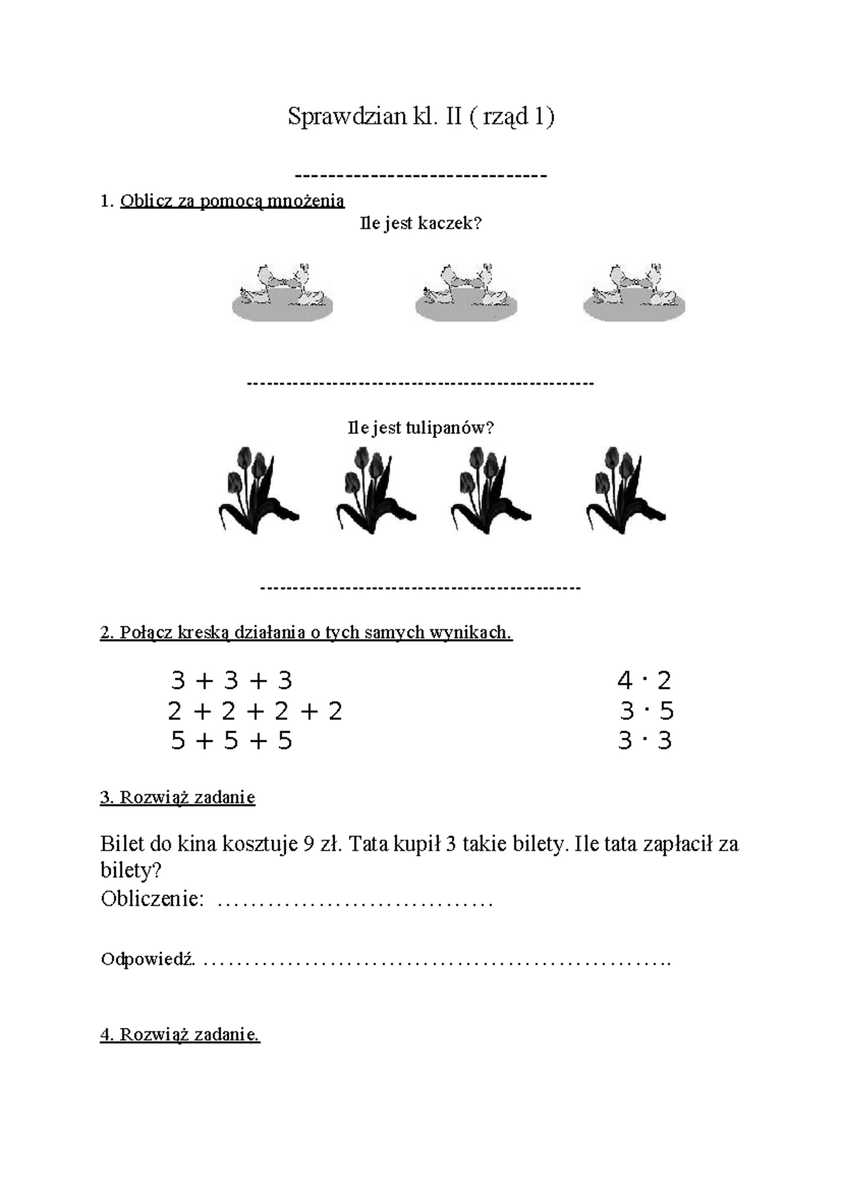 Sprawdzian Kl 2 Podstawowamnożenie I Dzielenie www.studocu.com