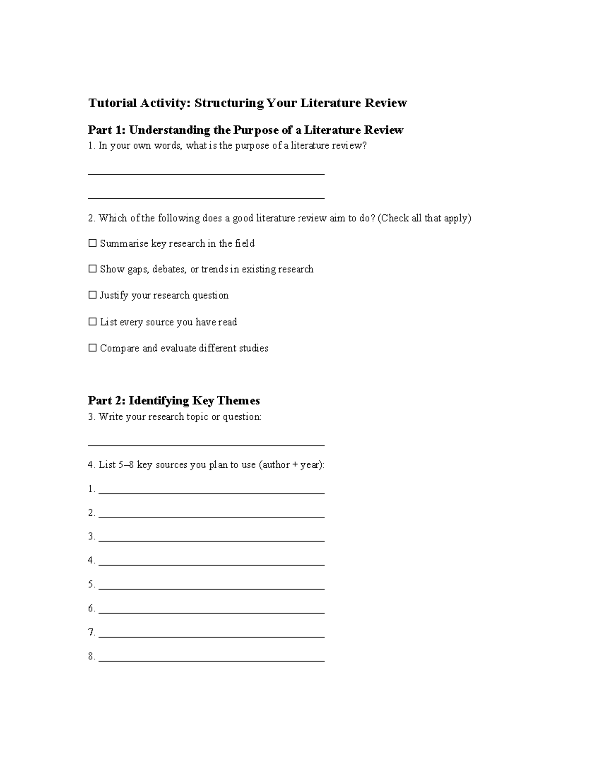 Tutorial Activity 3: Structuring Your Literature Review Guide - Studocu