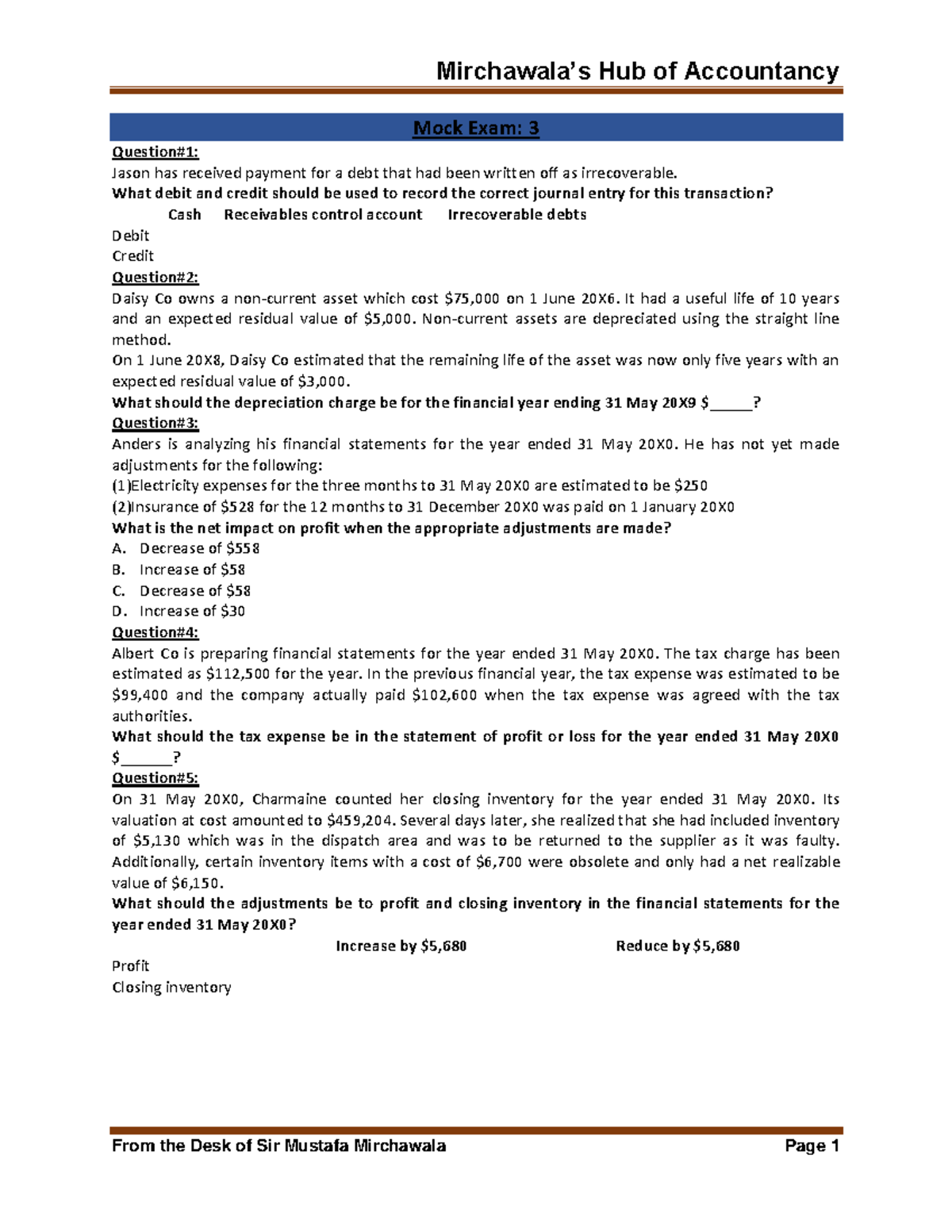 F3 Mock Exam 3: Financial Accounting Concepts and Questions - Studocu