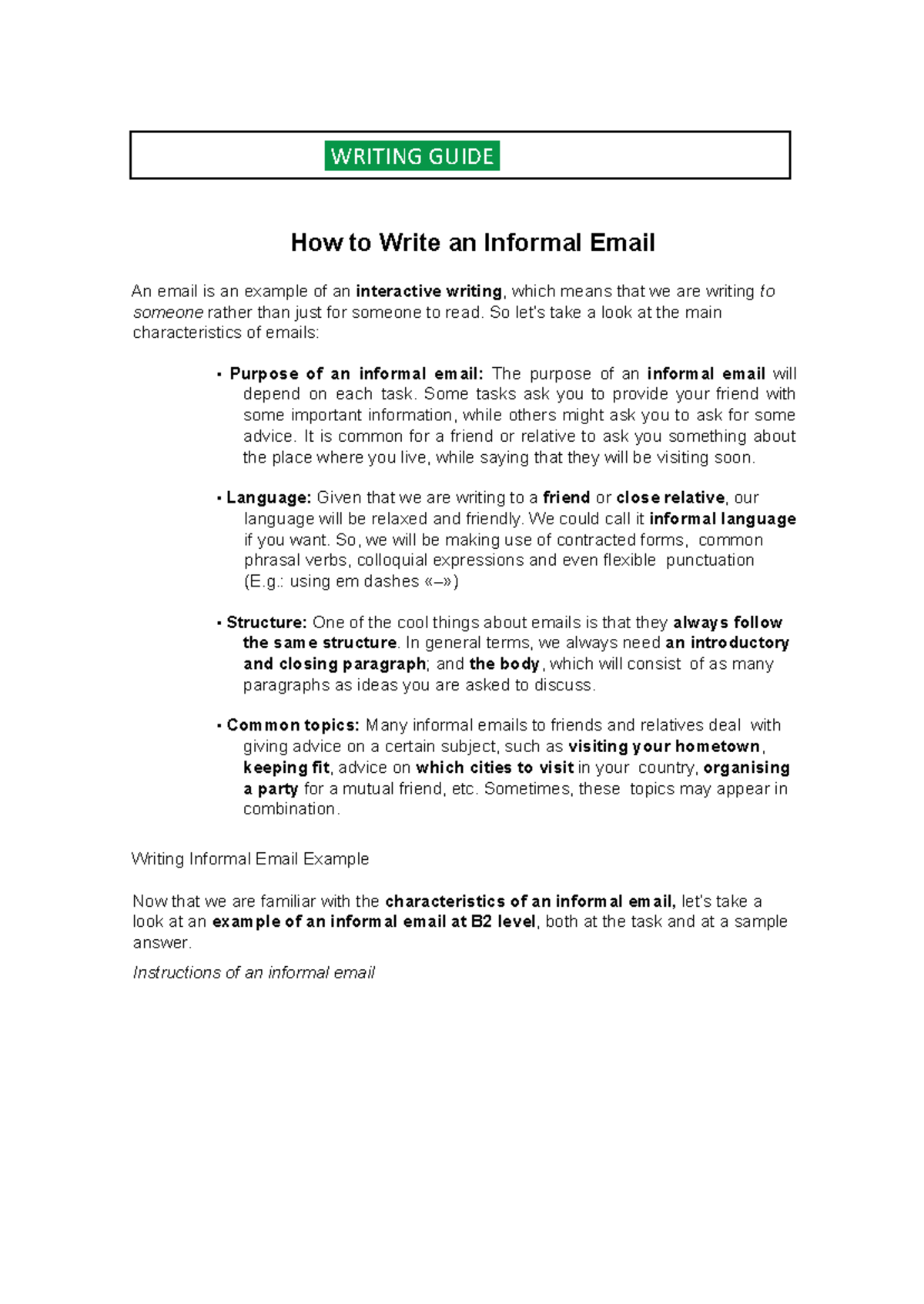 2nd Batxillerat Writing Guide: Informal Email Tips & Structure - Studocu