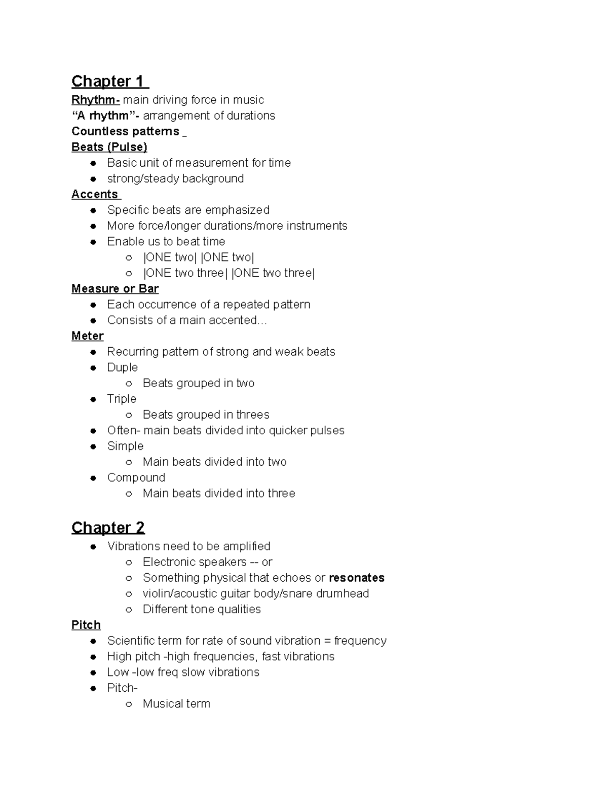 Music Appreciation Notes - Chapter 1 Rhythm- main driving force in ...