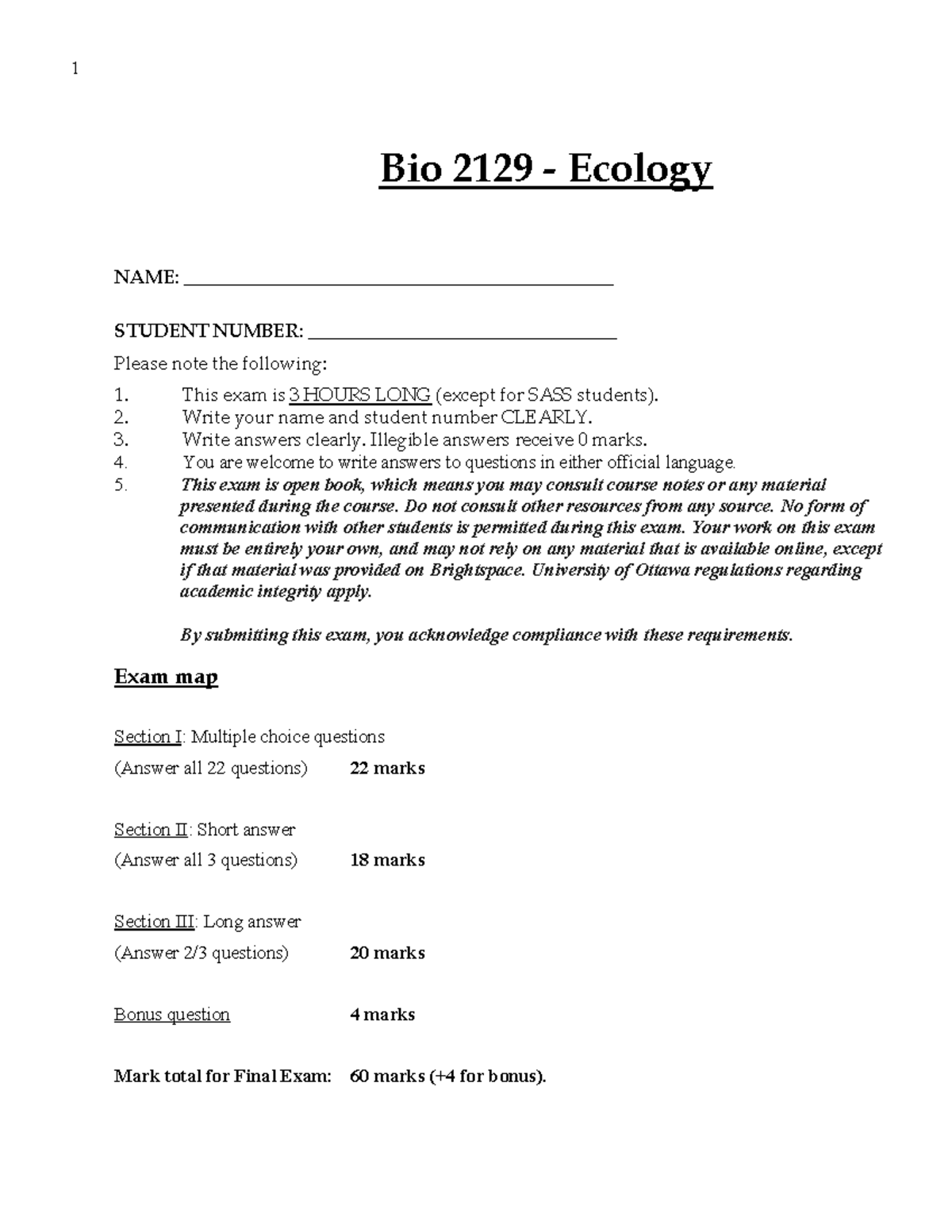 Final Exam 2021 - Bio 2129 Ecology Comprehensive Review - Studocu