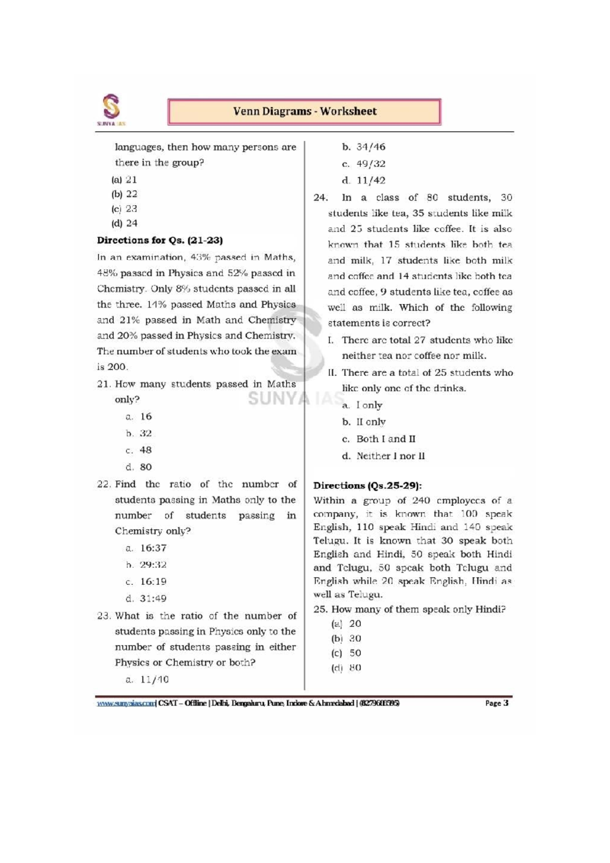 Venn Diagrams Worksheet SUNYA IAS: Student Analysis and Group ...