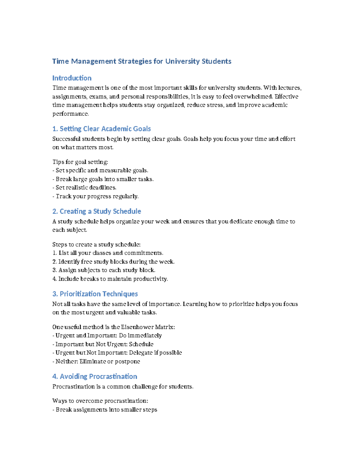 Time Management Strategies for University Students: A Guide - Studocu