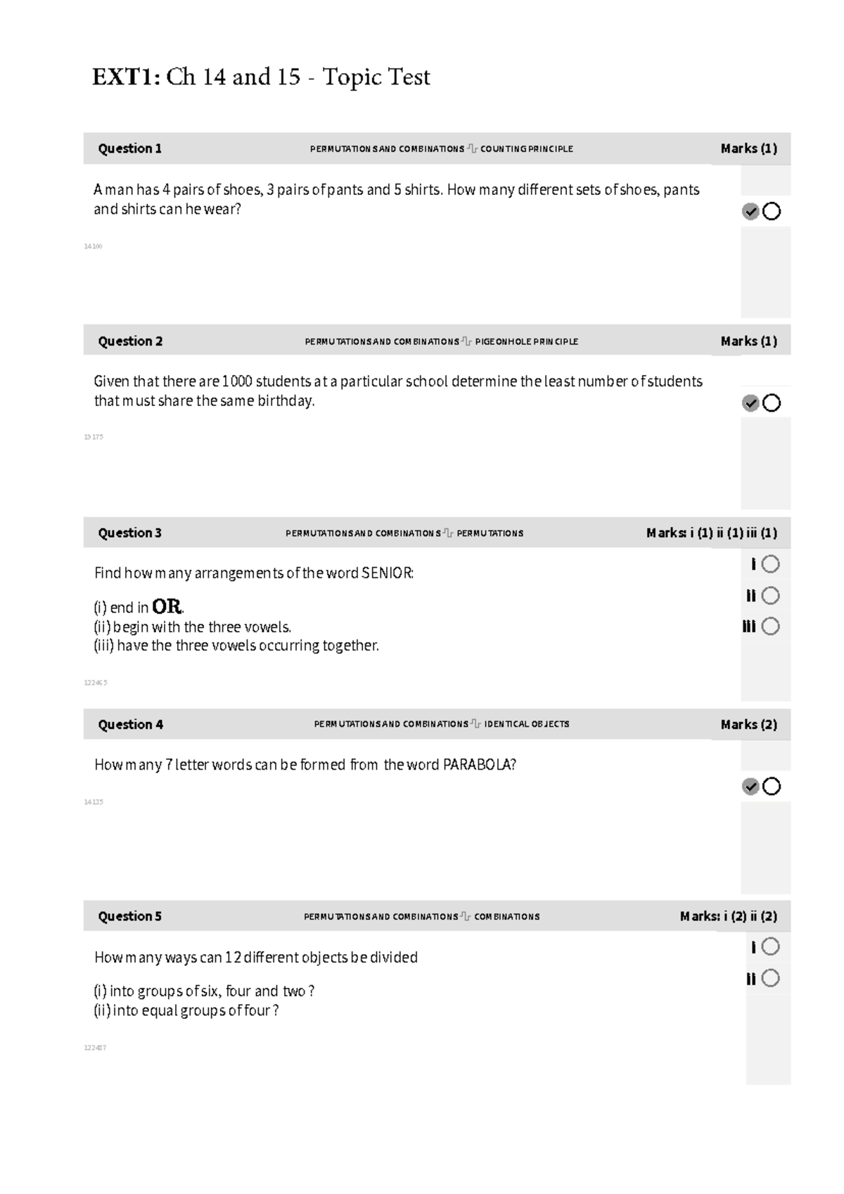Quiz Combinatorics and Binomials - Question 1 PERMUTATIONS AND ...