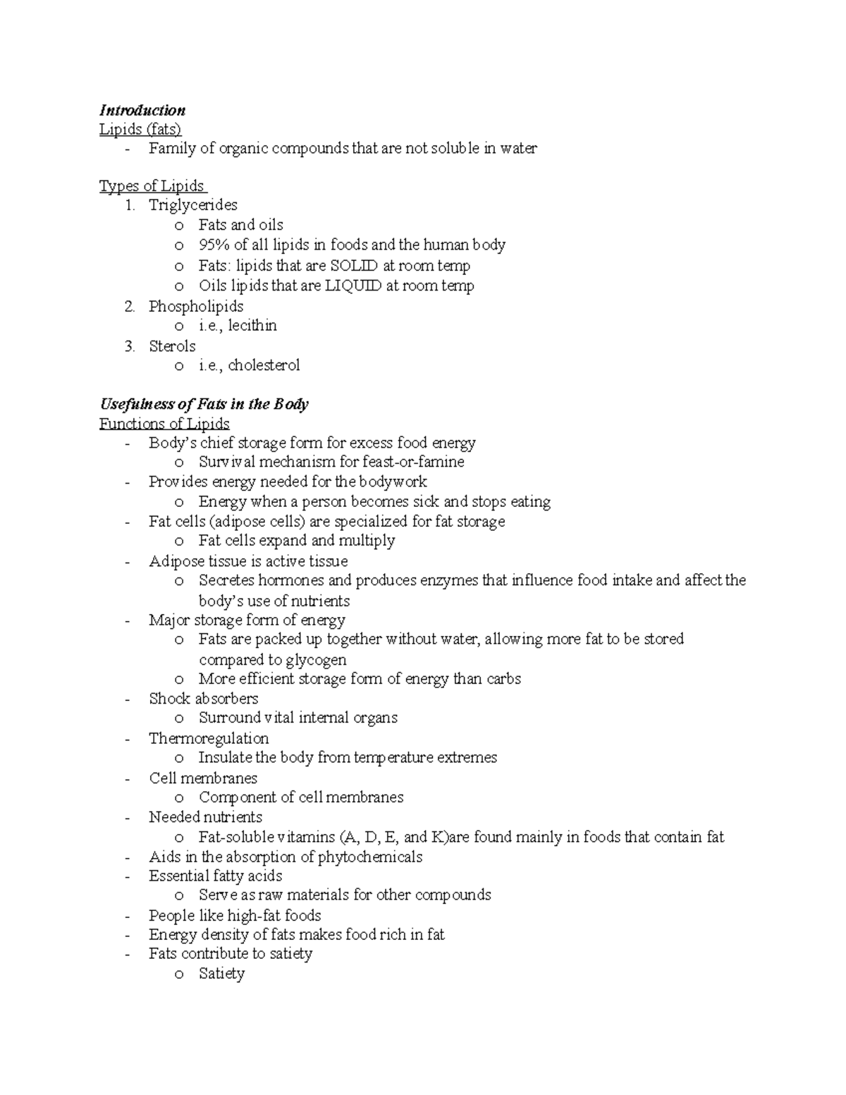 NFS 101 - Week 4 Lecture Notes on Lipids and Their Functions - Studocu