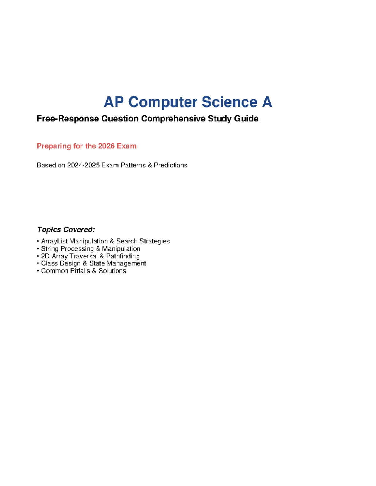AP CSA FRQ Comprehensive Study Guide for 2026 Exam - Studocu