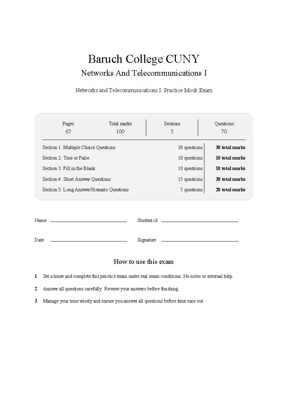 CIS 3500 Networks and Telecommunications I: Practice Test 2026 - Studocu