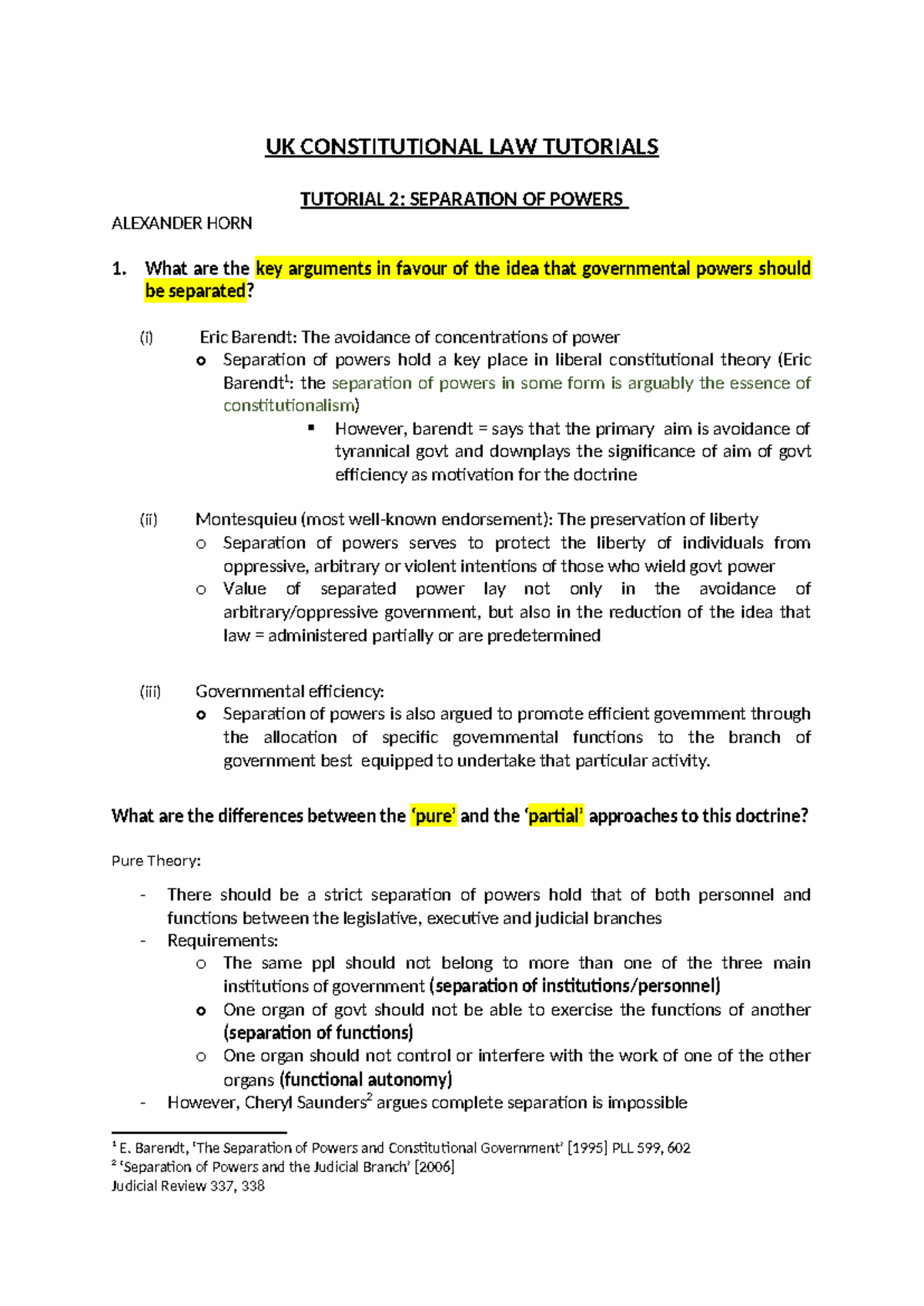Tutorial 2: Separation of Powers in UK Constitutional Law - Studocu