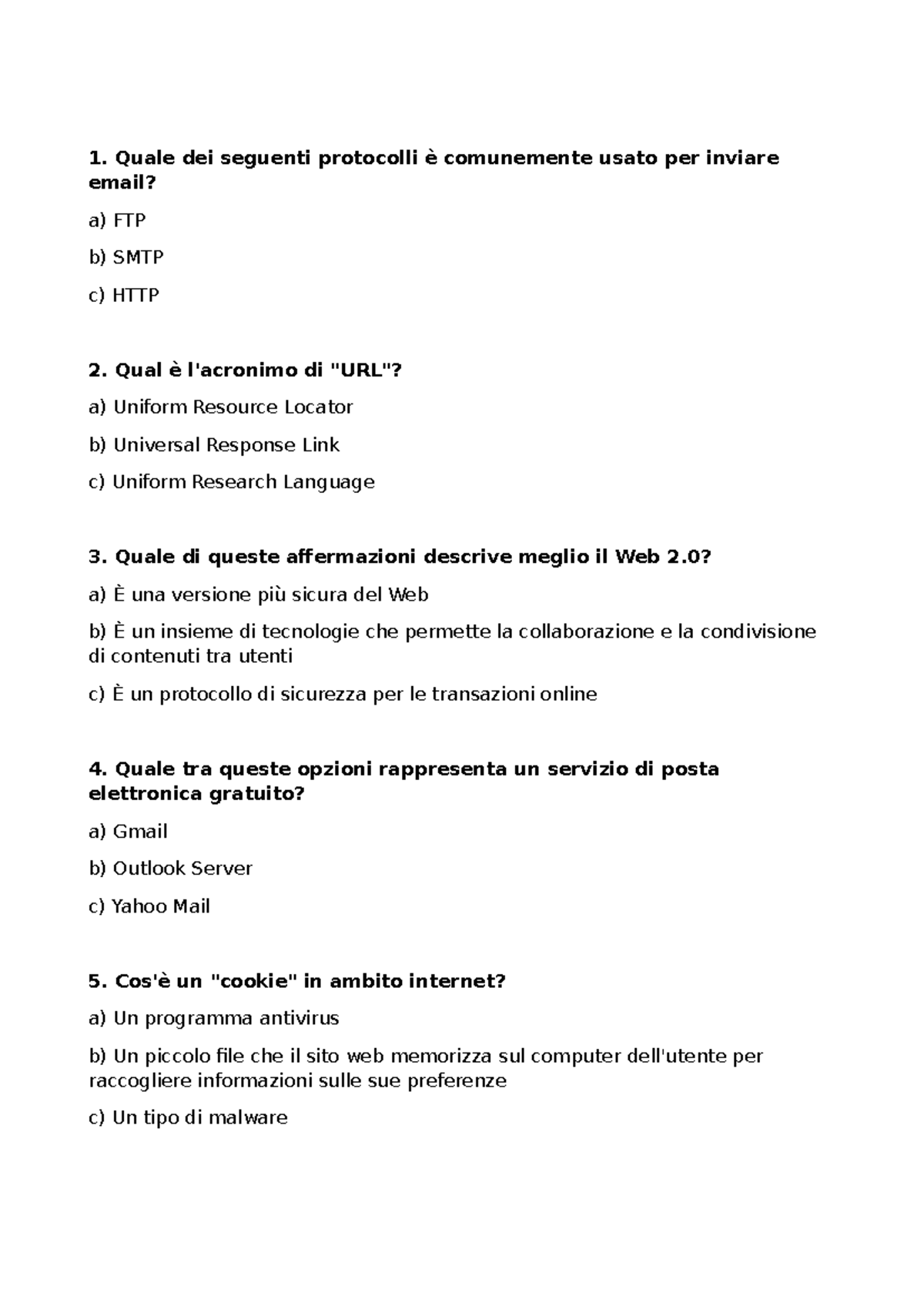 Test Finale ATA Modulo 2: Domande su Email e Sicurezza Web - Studocu