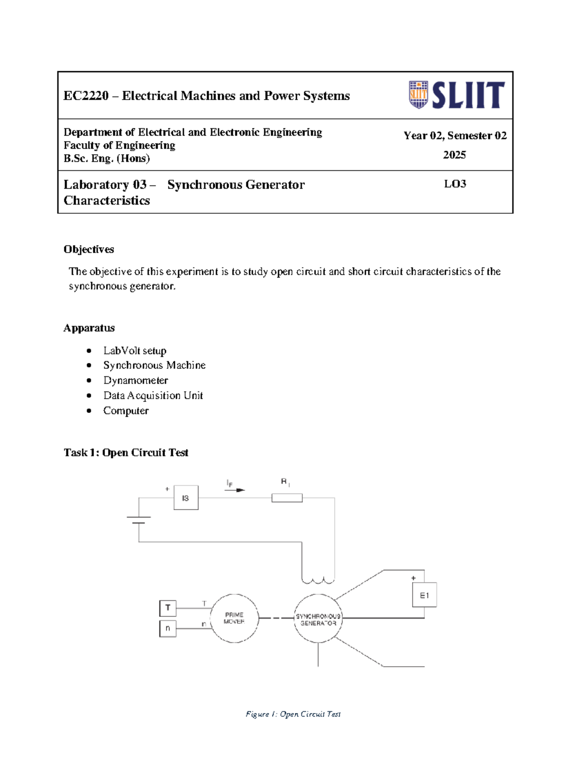 Lab 03 - Synchronous Generator Characteristics (EE Lab) - Studocu