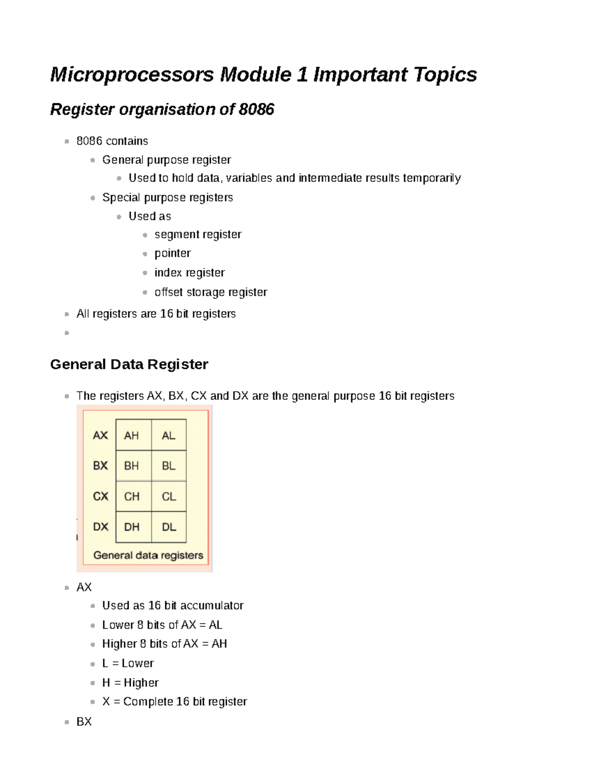 Microprocessors Module 1: Key Topics and Concepts Overview - Studocu