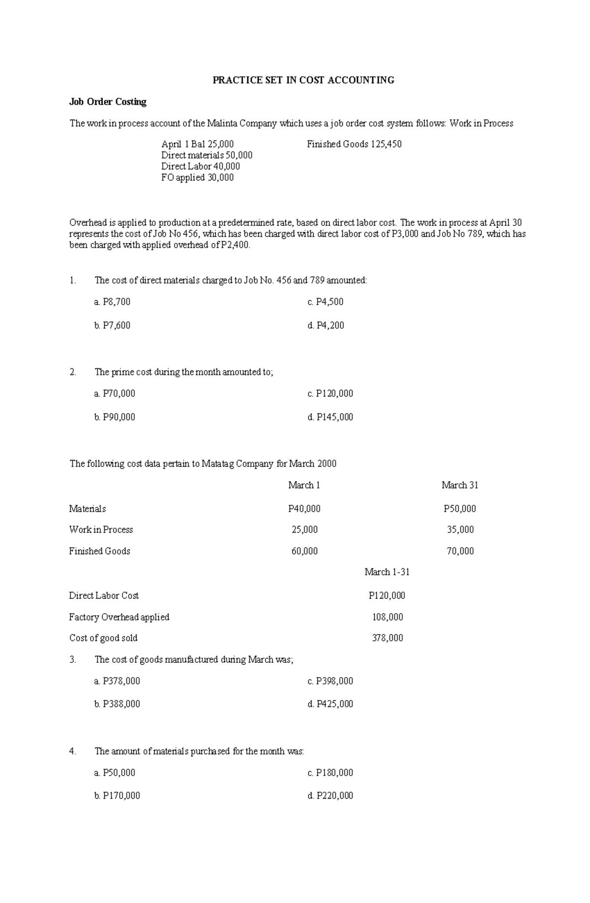 Practice SET IN COST Accounting JOB - PRACTICE SET IN COST ACCOUNTING ...