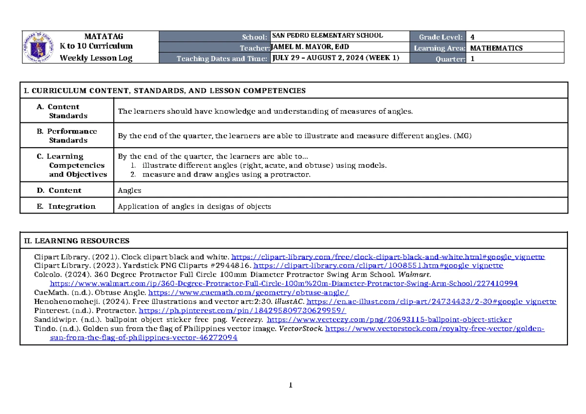 DLL Matatag English 4 Q1 W1: Weekly Lesson Log - Elements of a Story ...
