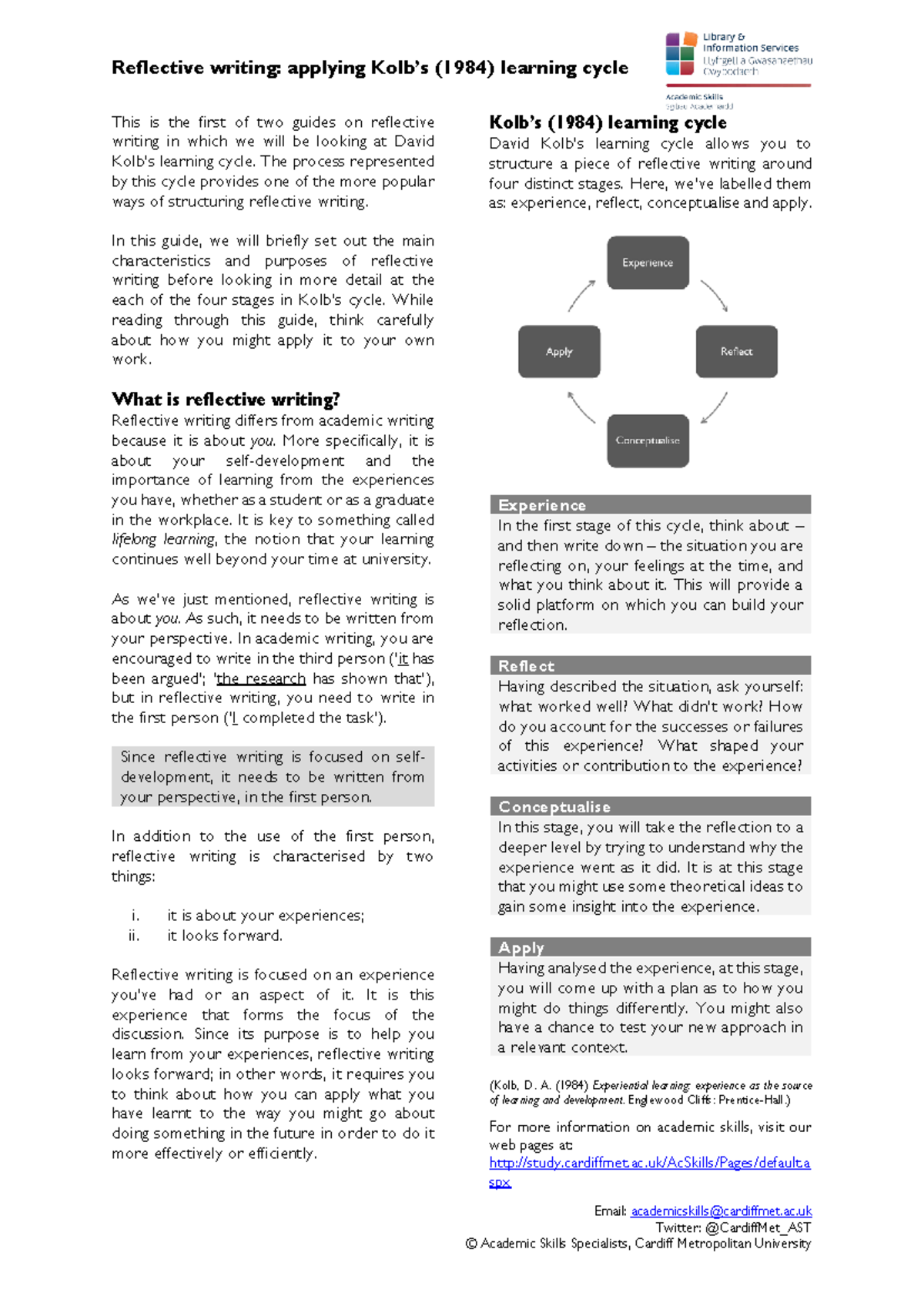 AS Guide Reflective writing Kolb - Reflective writing: applying Kolb’s ...