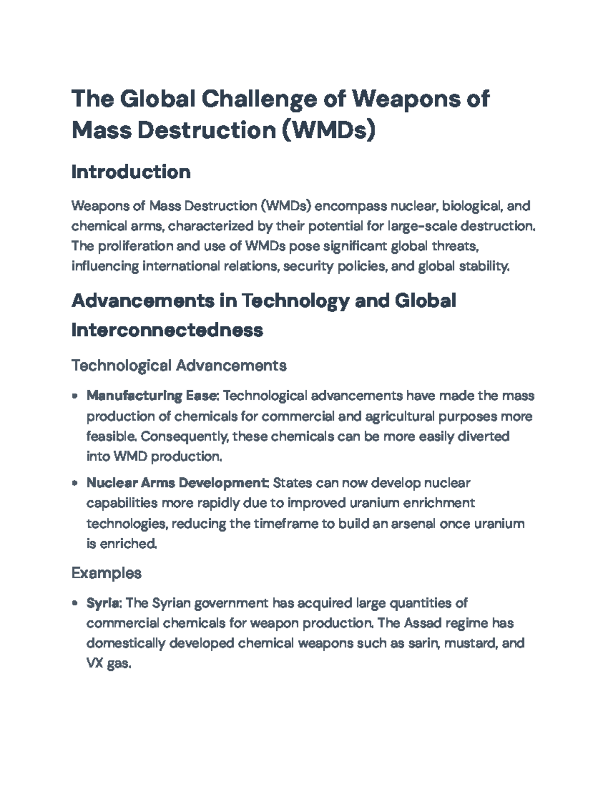 Global Challenges of WMDs: Threats, Governance & Intl Responses (INTL ...