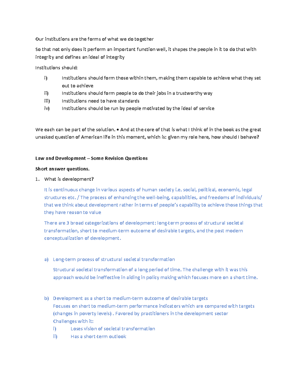 Law and Development (LnD) - Key Revision Questions and Insights - Studocu