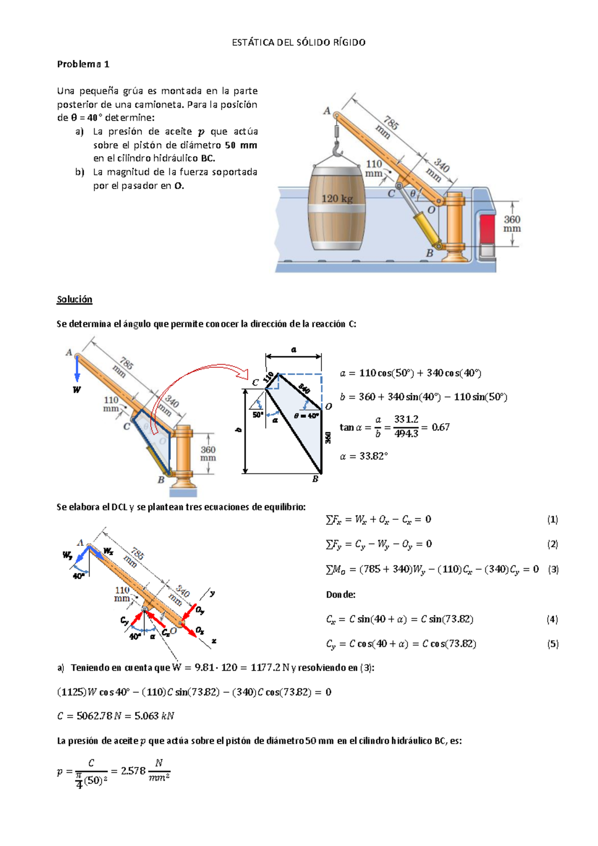 04-Estática del sólido rígido - ESTÁTICA DEL SÓLIDO RÍGIDO Problema 1 ...