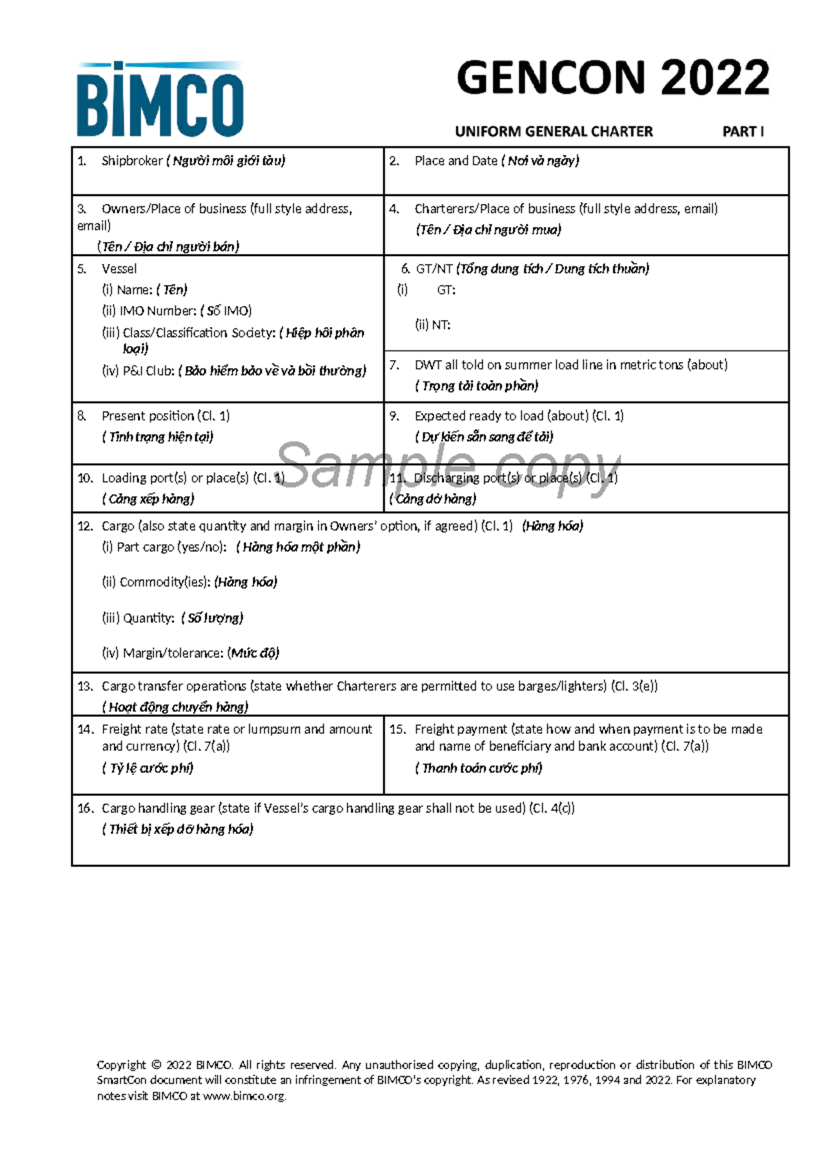 Gencon 2022 - Sample Charter Party Document - Studocu
