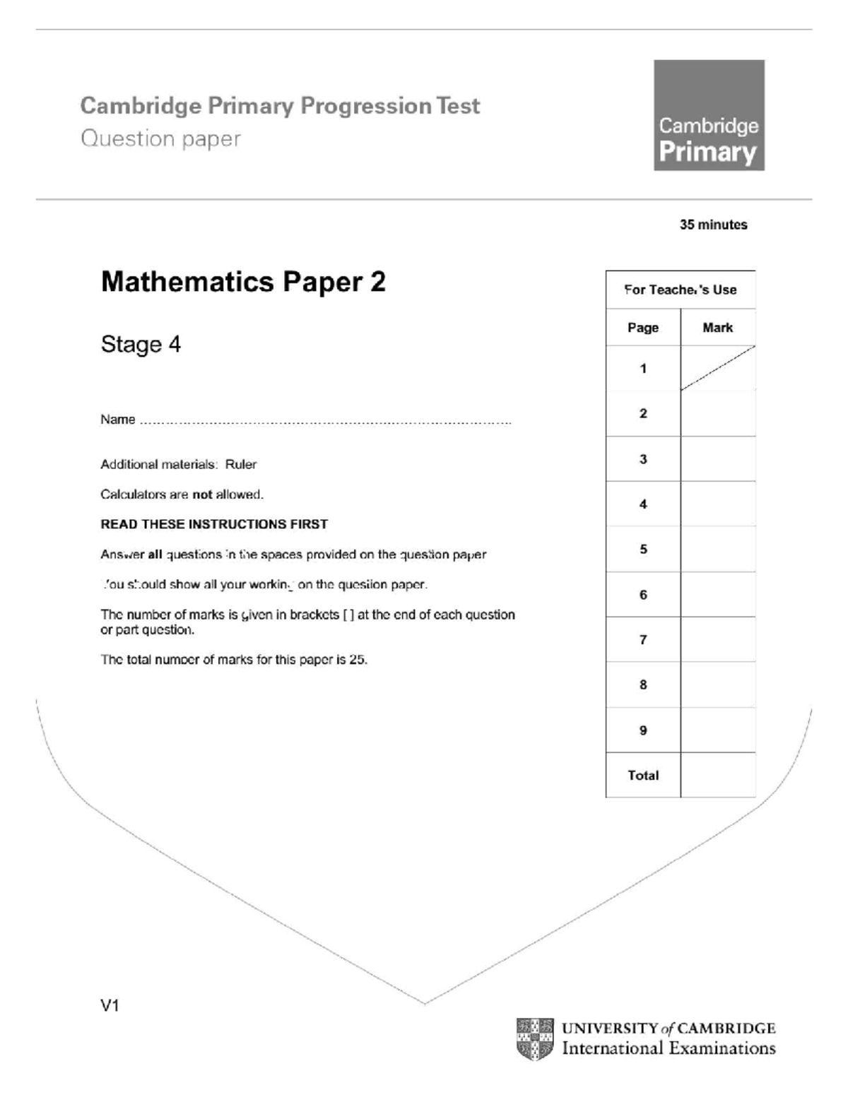 Math Stage 4 - Sample Paper for Primary Progression Test - Studocu