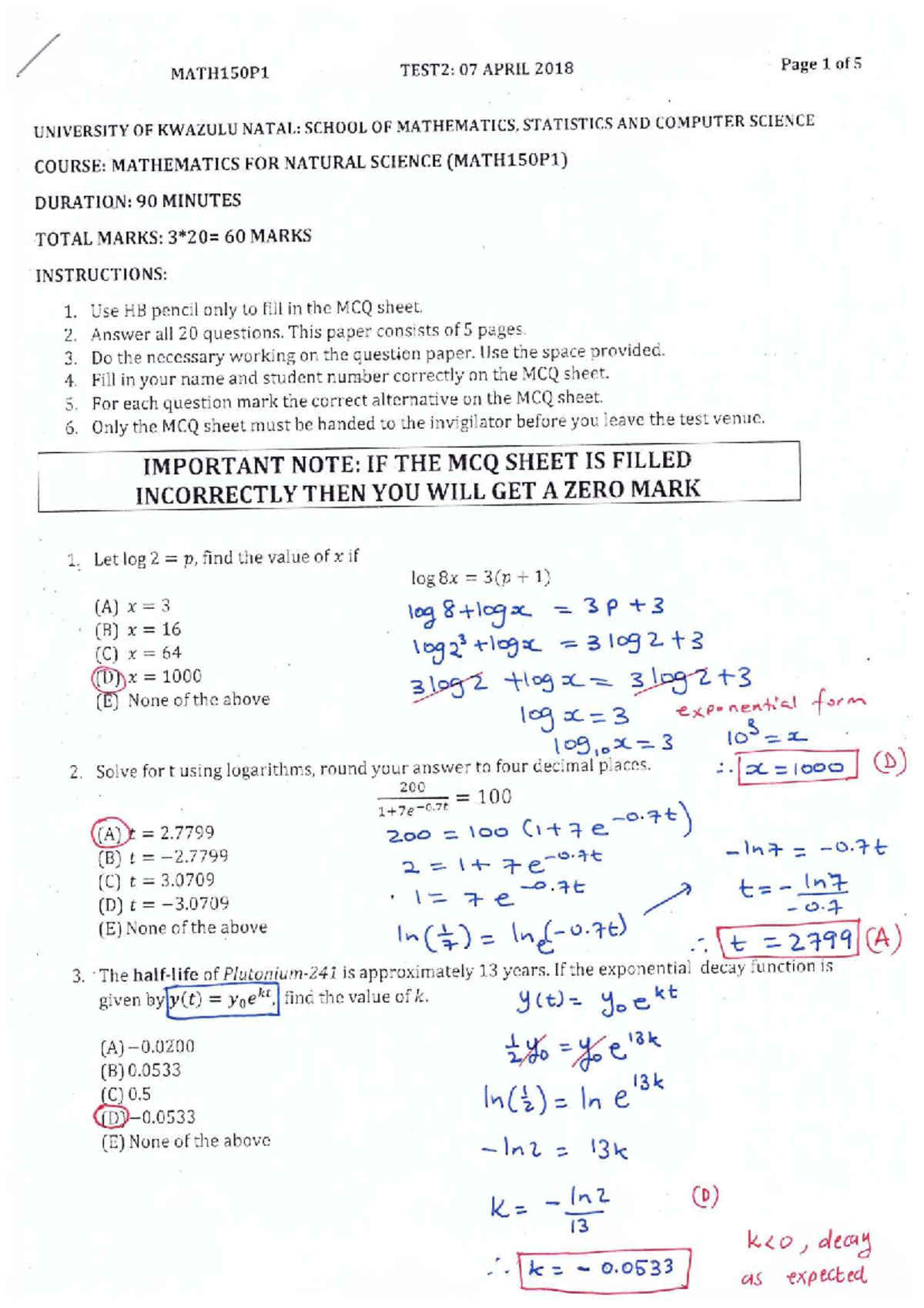 MATH150P1 Test 2 Solutions: Comprehensive Guide for Students - Studocu