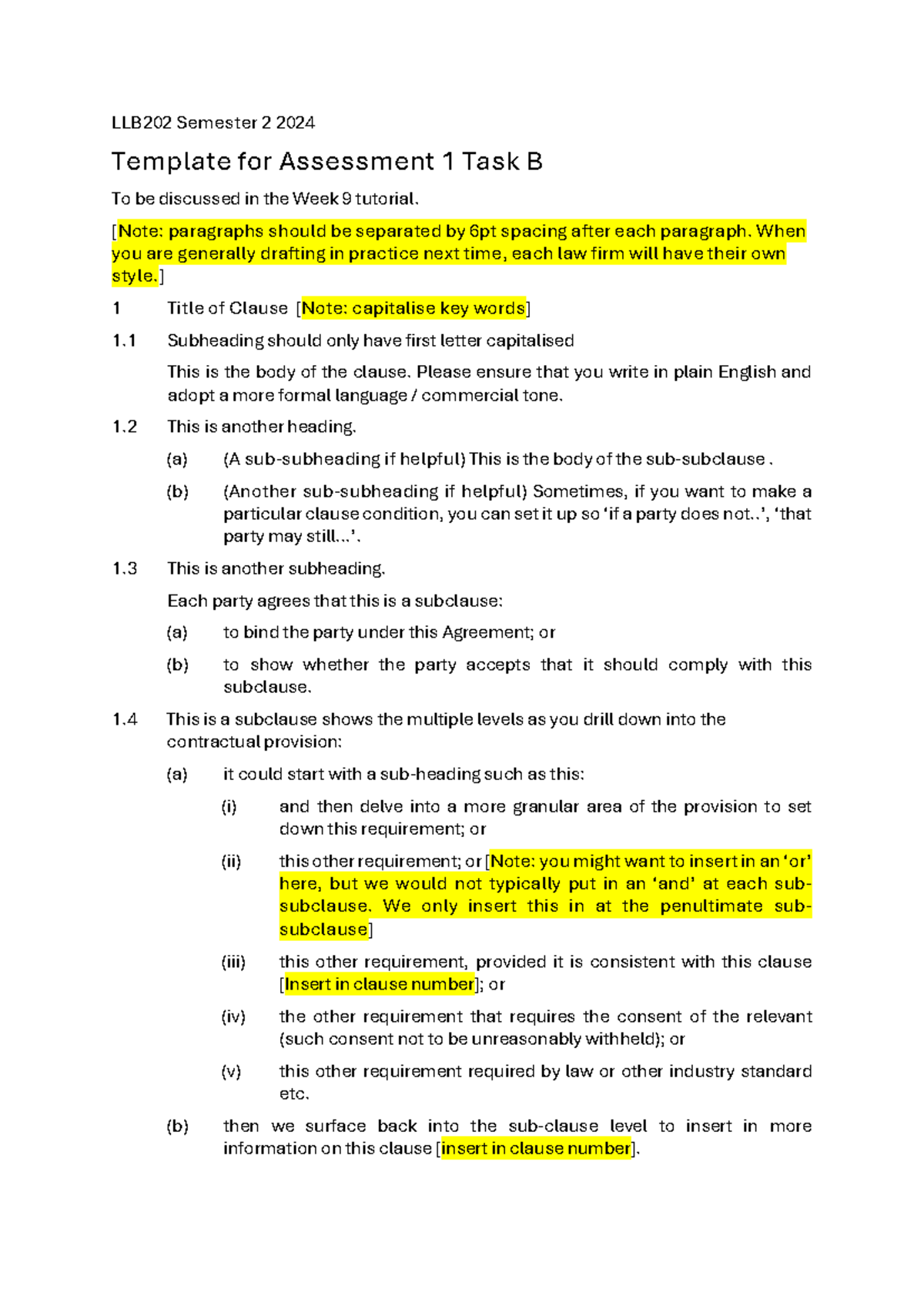 LLB202 Task B Assessment 1 Template for Semester 2 2024 - Studocu