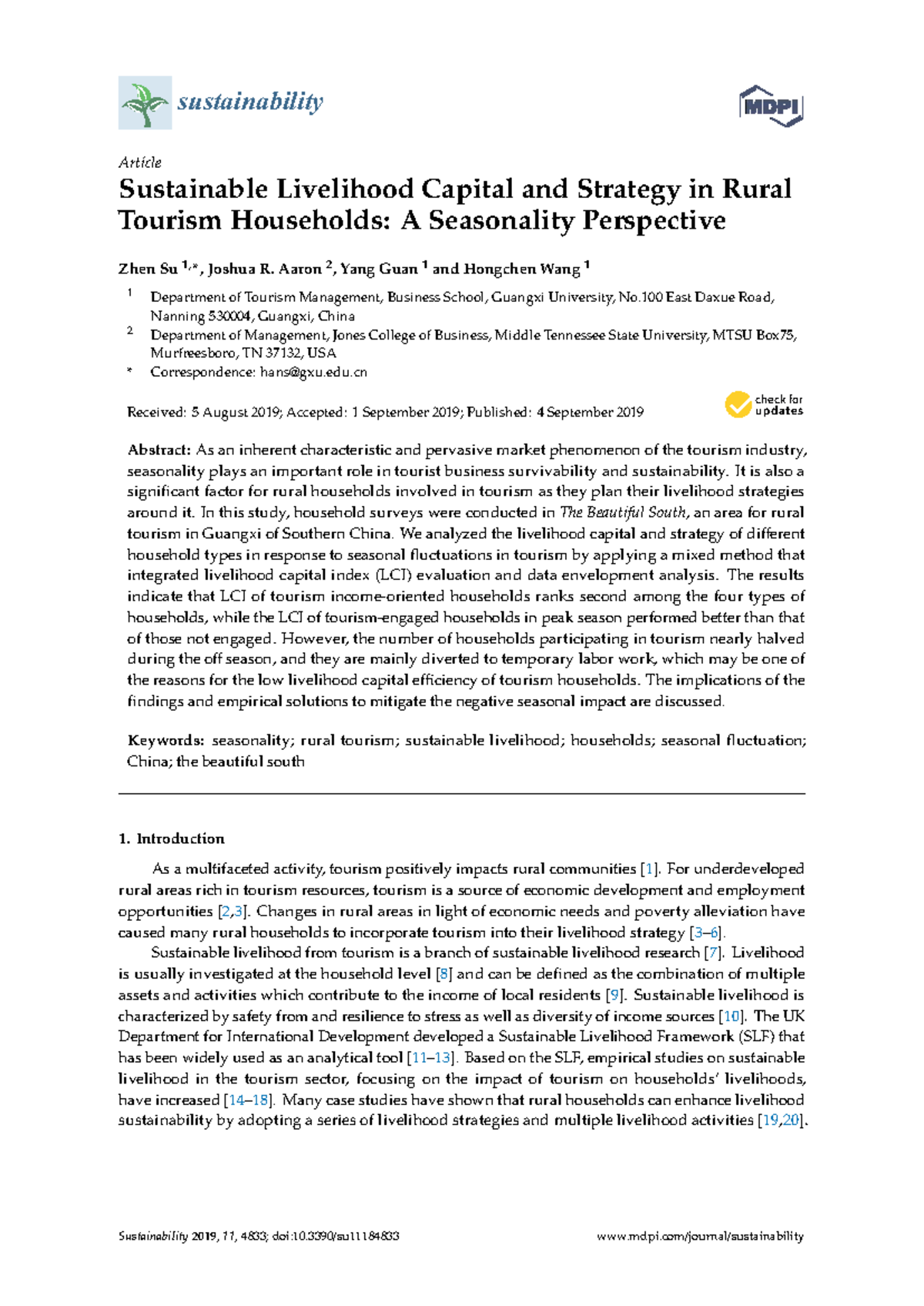 Sustainability 2019: Livelihood Capital & Strategies in Rural Tourism ...