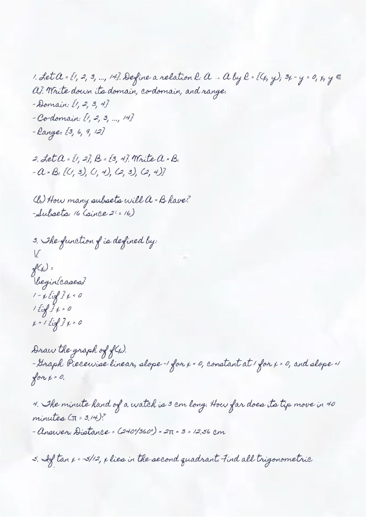 Math 2024: Relation R, Domain & Range, Trigonometric Functions, and ...