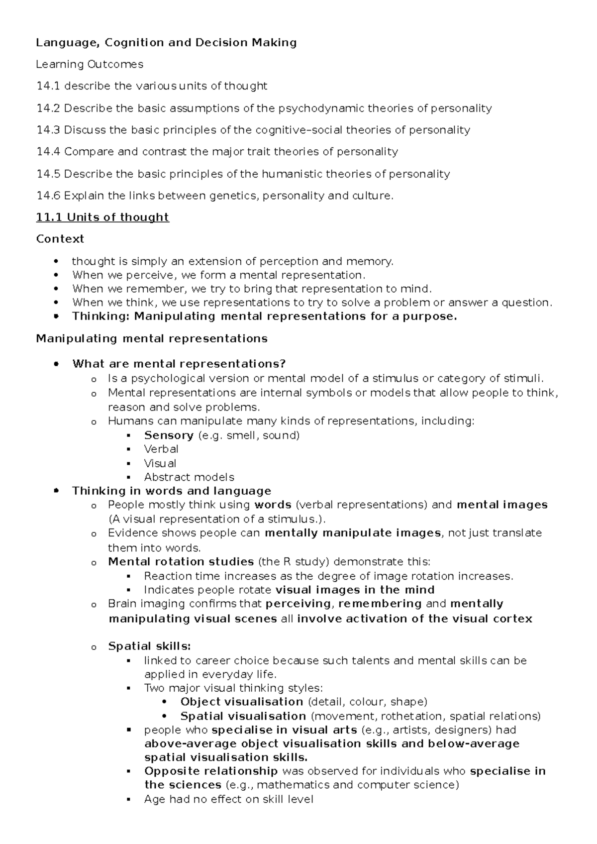Topic 9 - Language, Cognition & Decision Making Learning Outcomes - Studocu