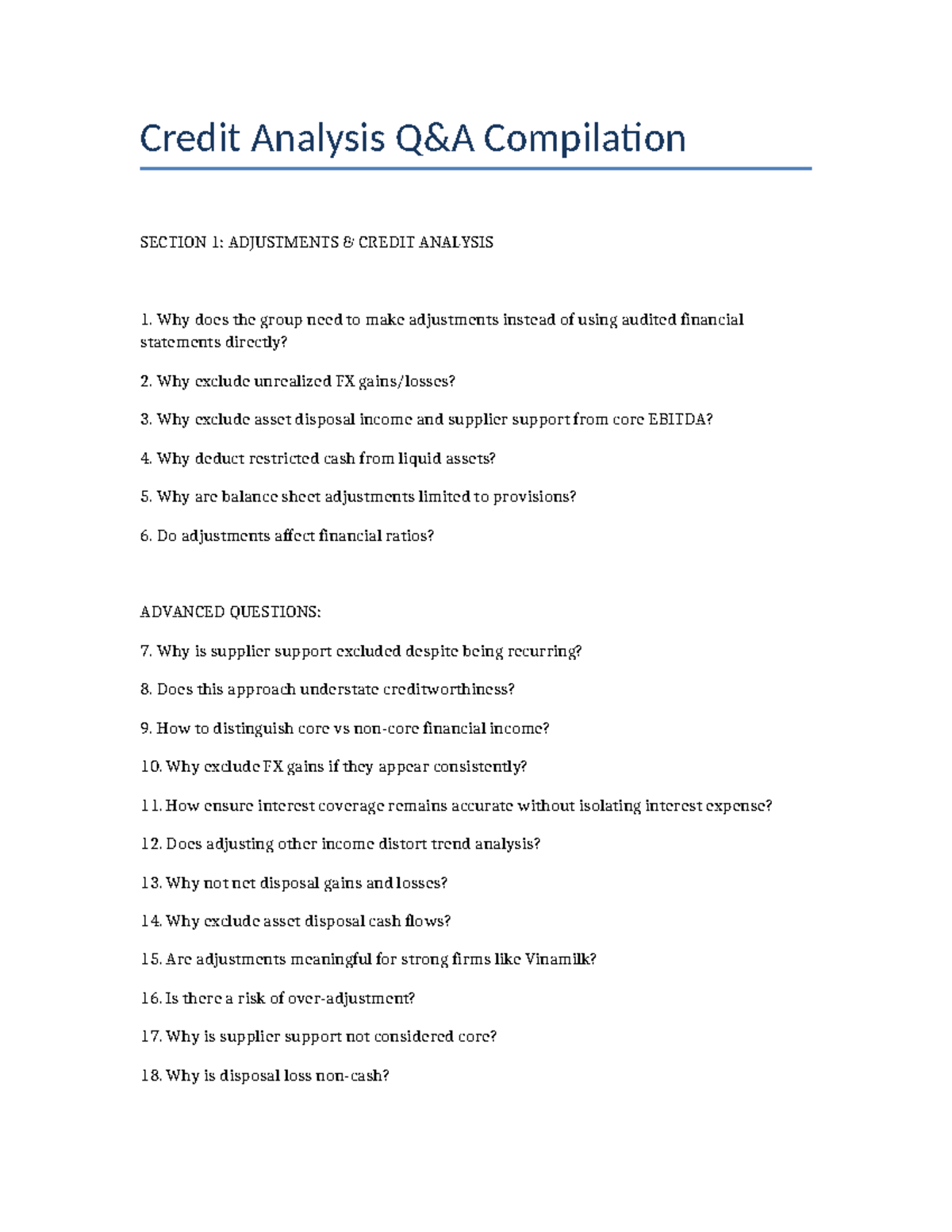 Credit Analysis QA: Adjustments, Liquidity, Solvency, and Profitability ...