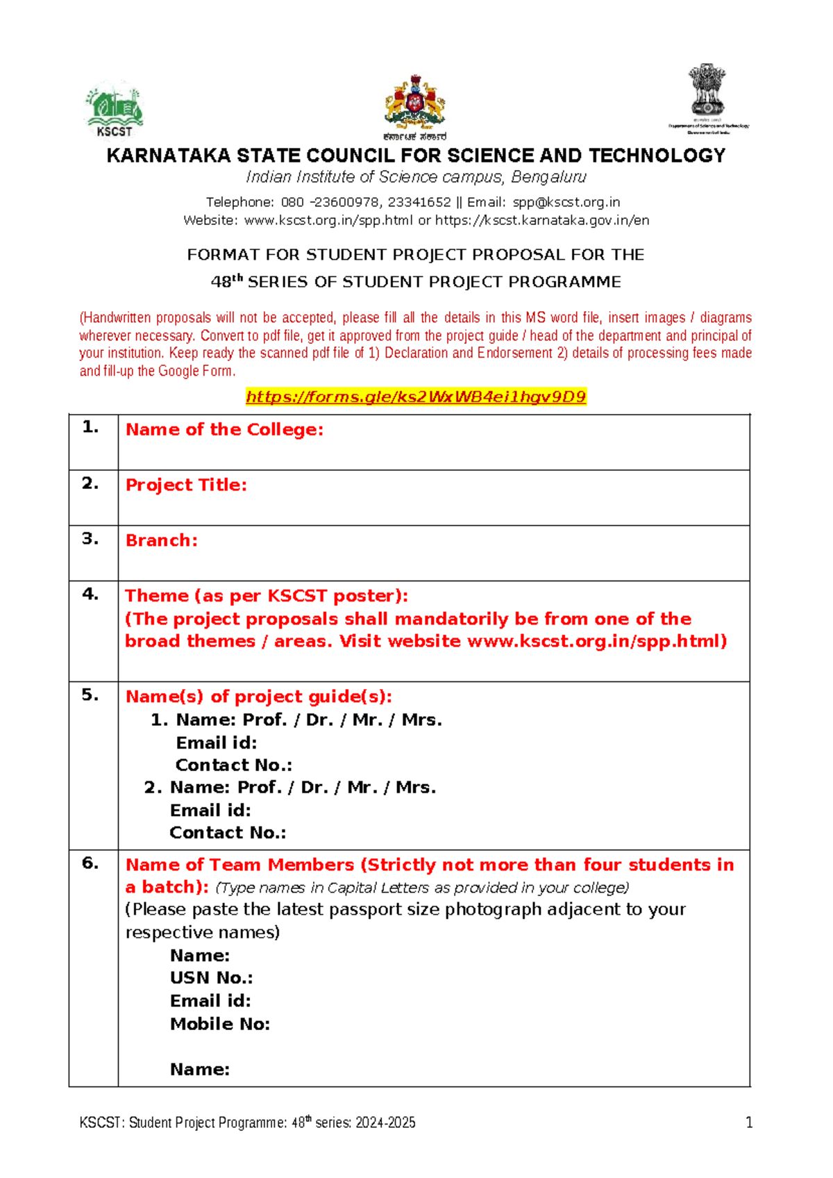 SPP 48S: Student Project Proposal Format for KSCST 48th Series - Studocu